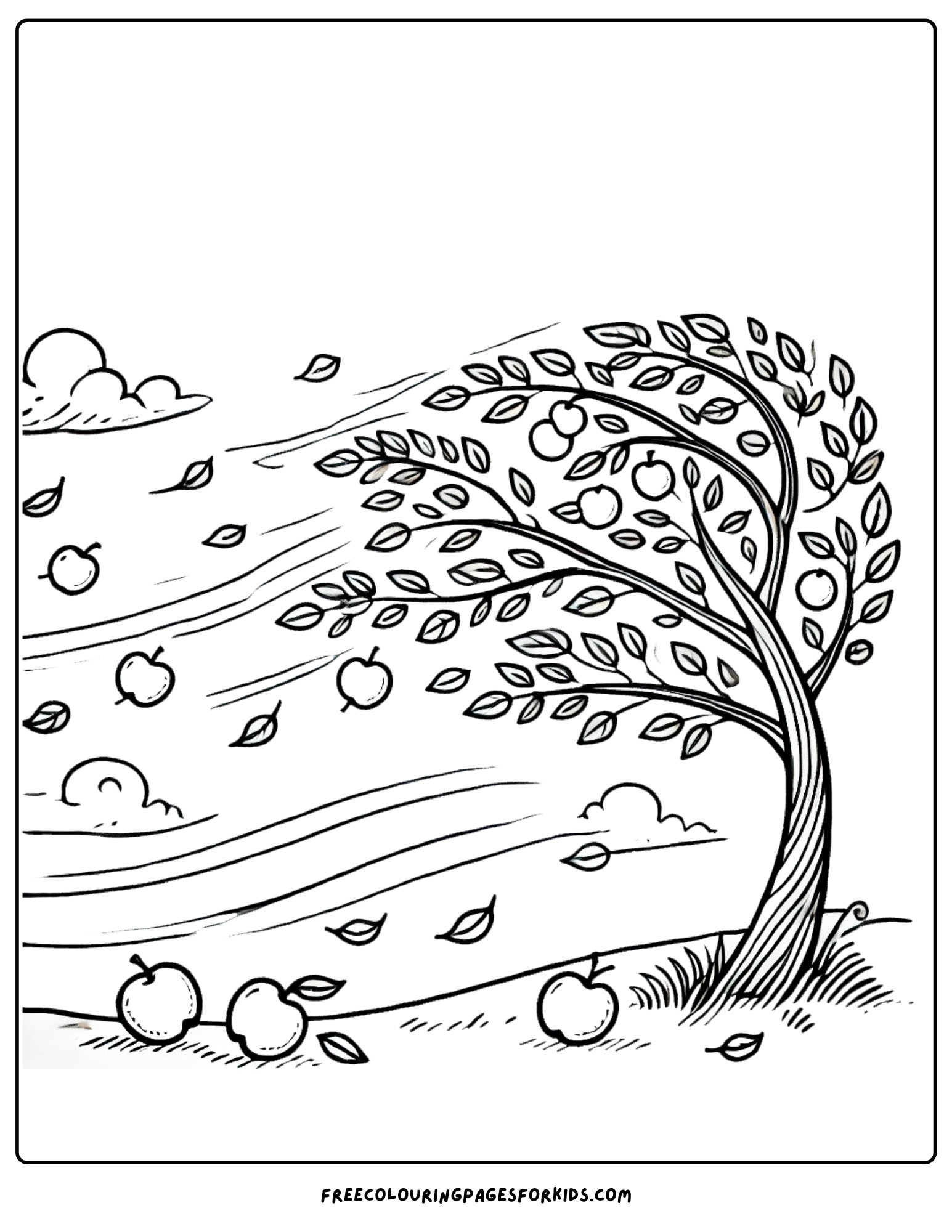 orchard windy day coloring page