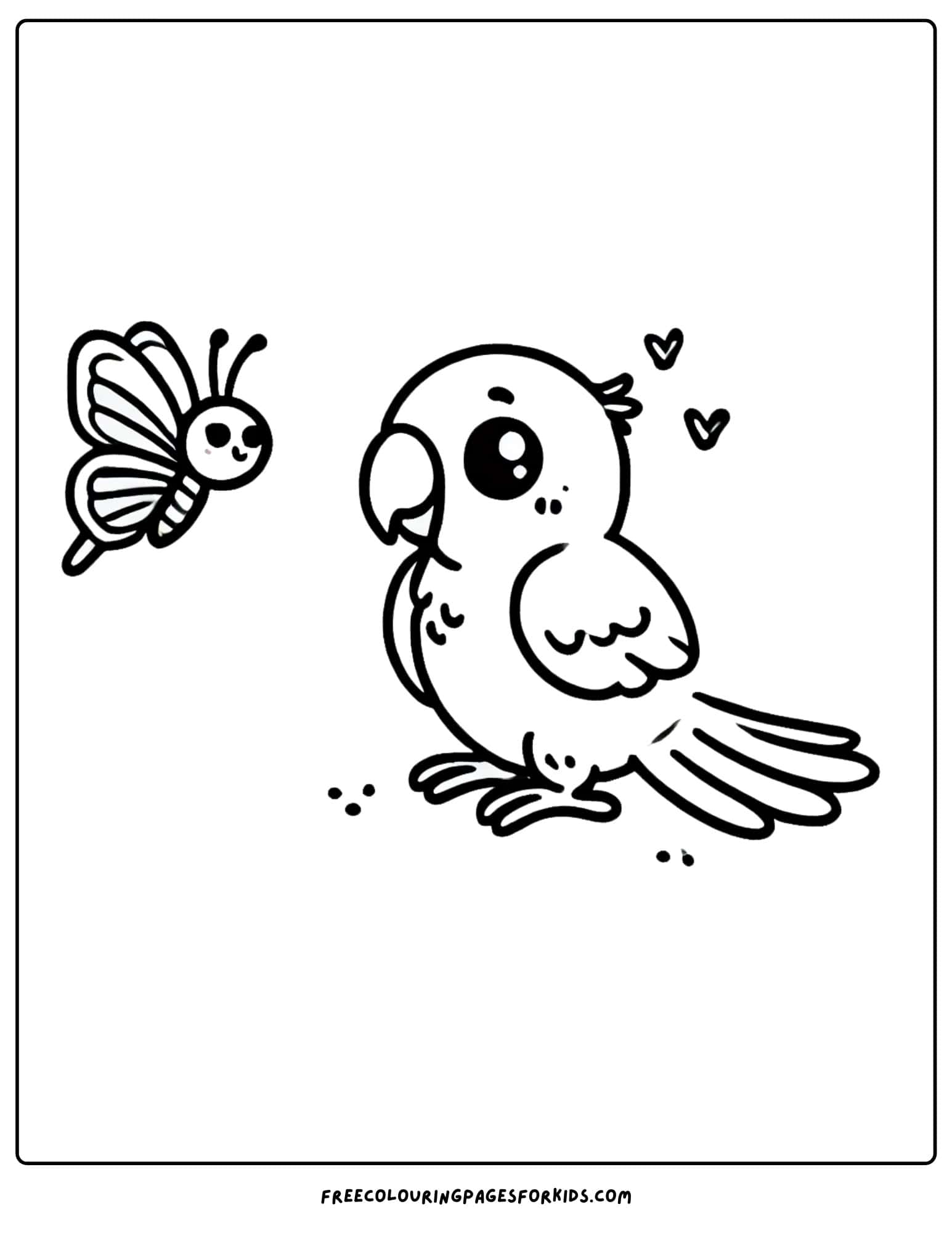 parrot and a butterfly coloring page