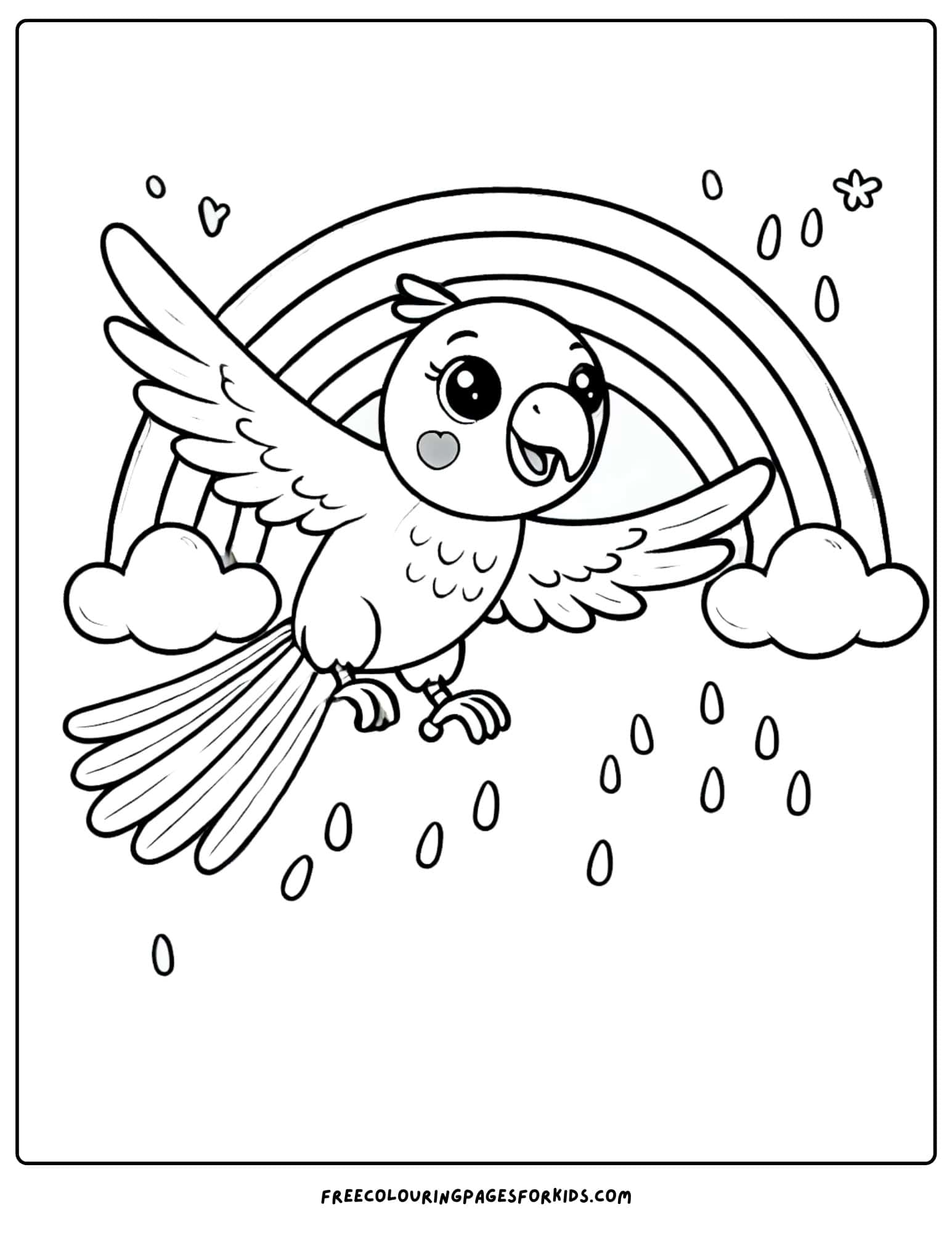 parrot flying under a rainbow coloring page