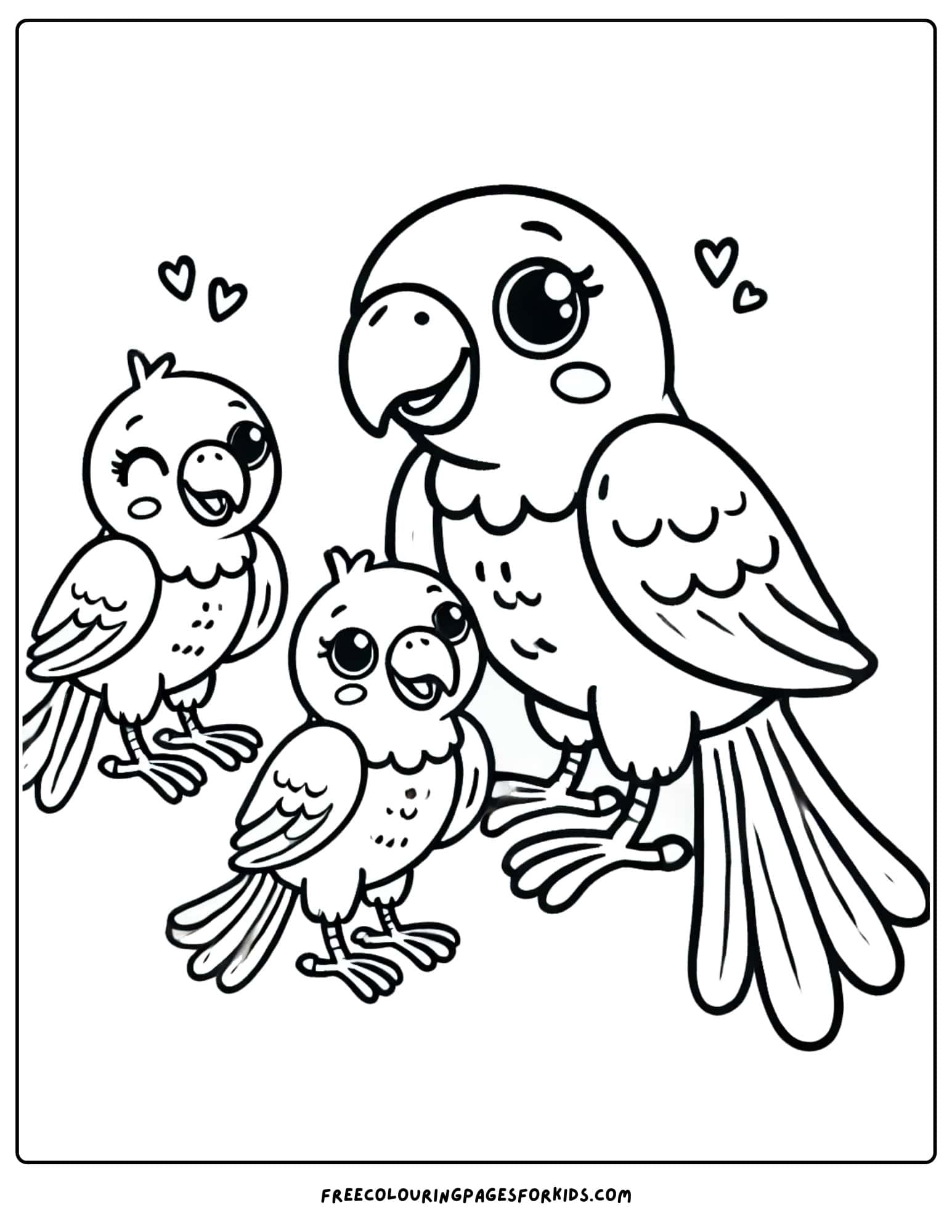 parrot family together coloring page