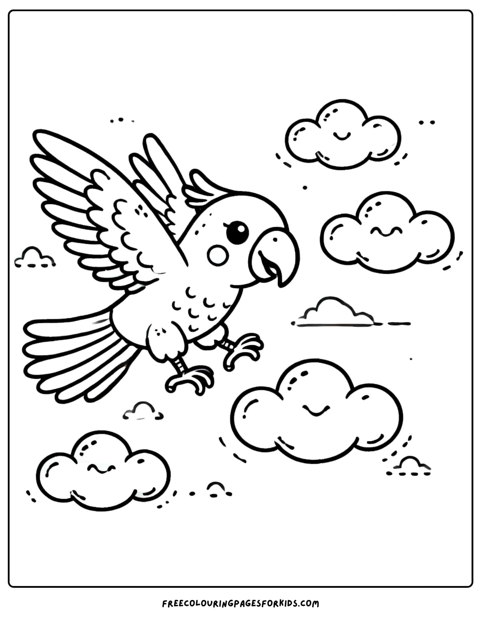 parrot flying in the clouds coloring page