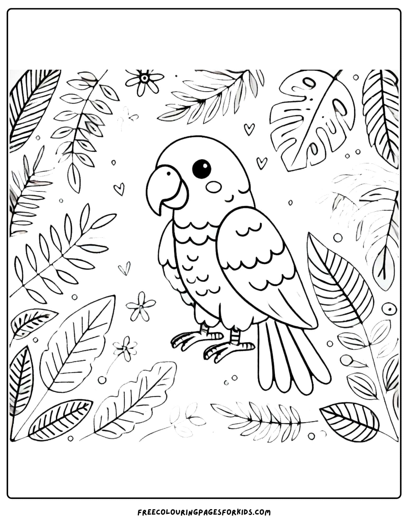 parrot in a jungle coloring page