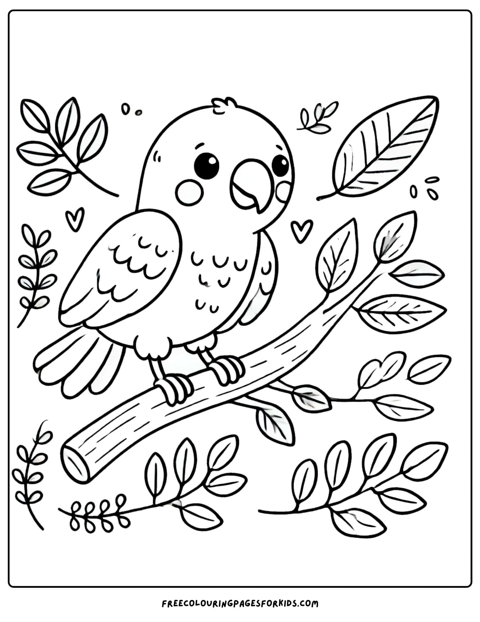 parrot sitting on a branch coloring page