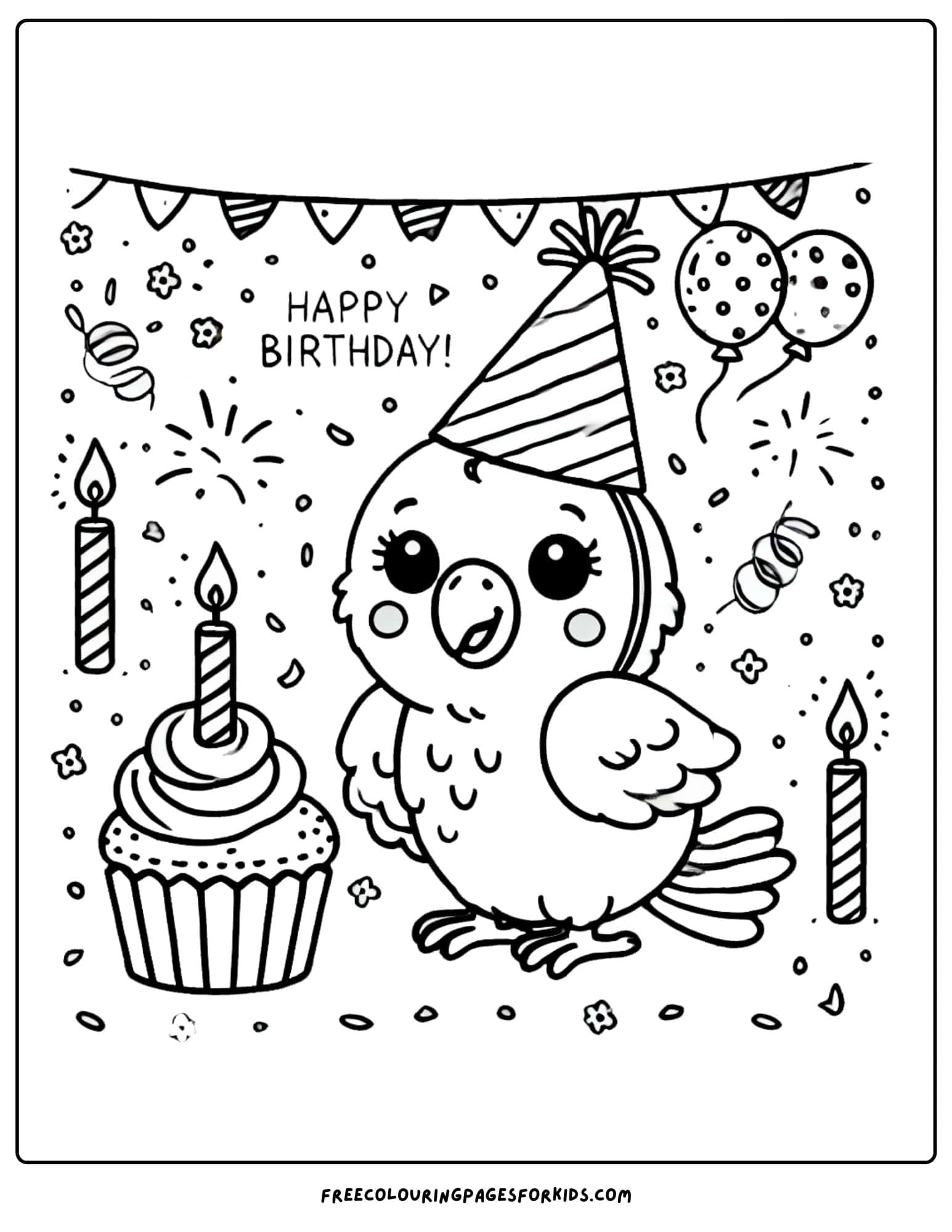 parrot having a birthday party coloring page