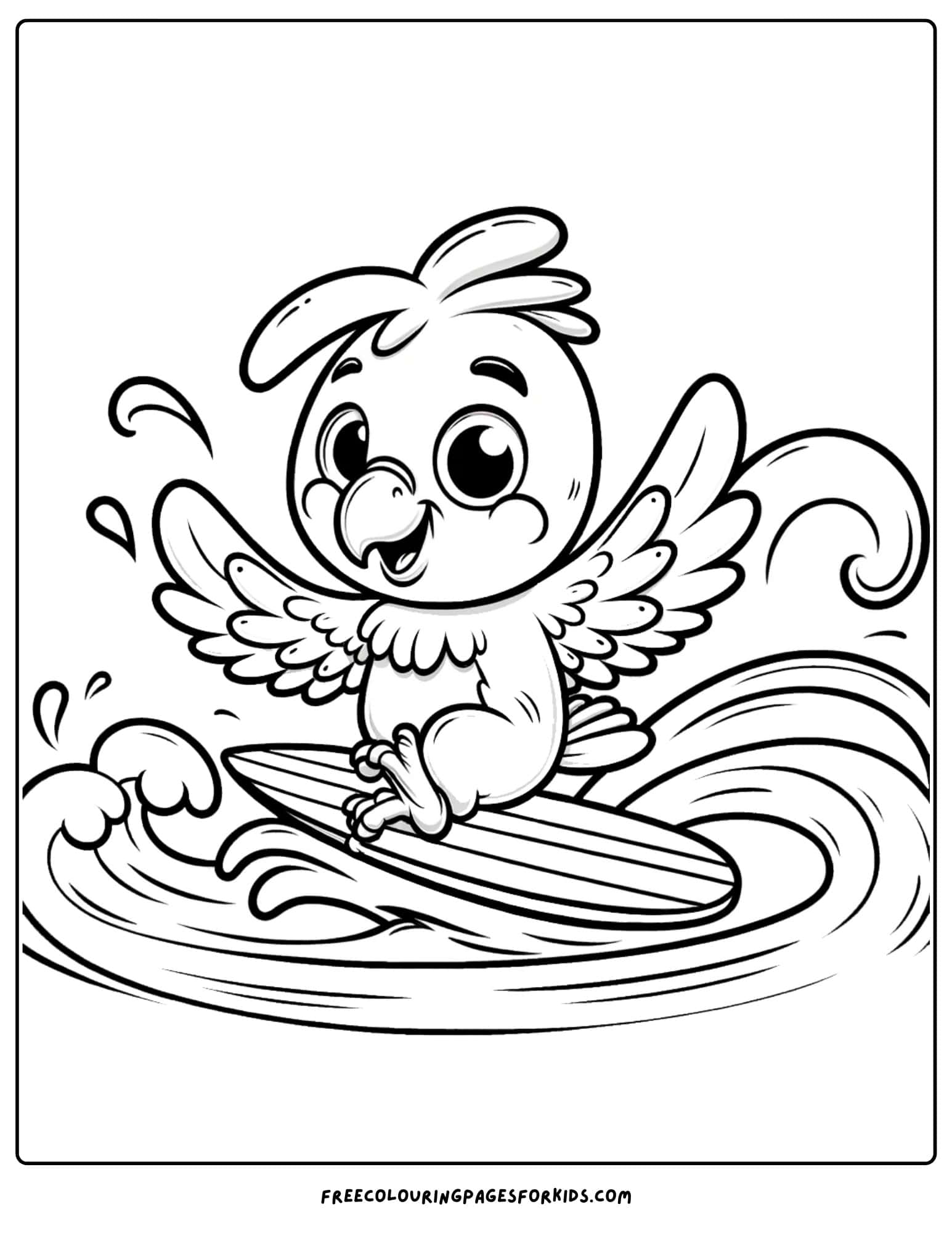 parrot surfing a wave coloring page