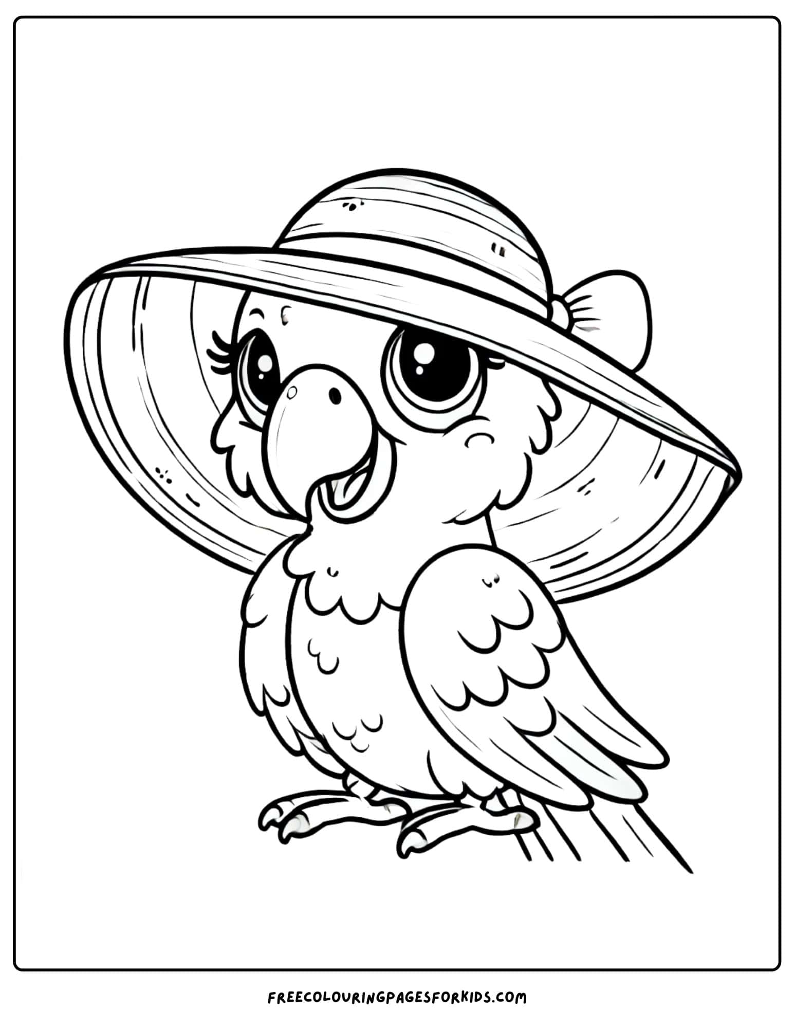 parrot wearing a big hat coloring page