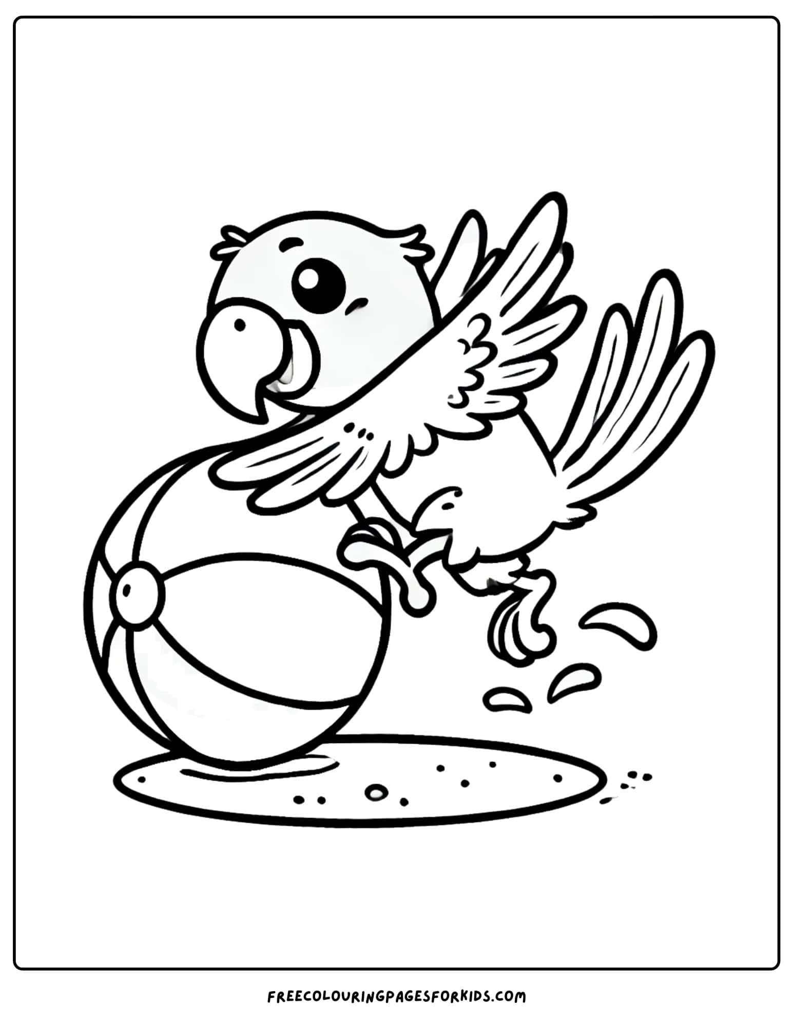 parrot playing with a ball coloring page