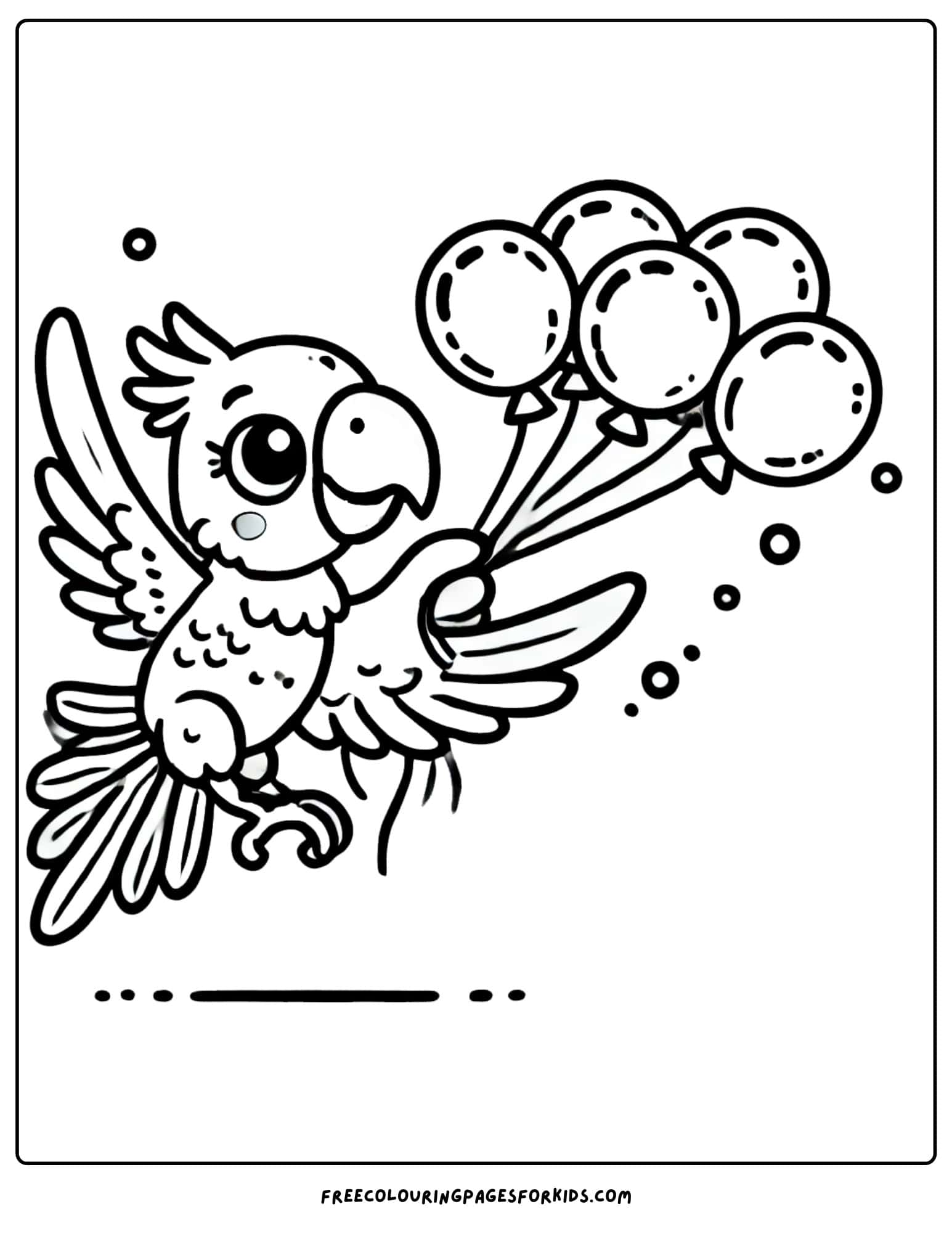 parrot holding balloons coloring page