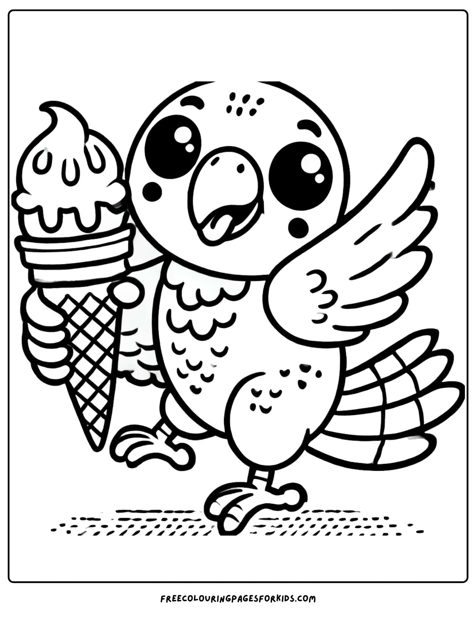 parrot holding an ice cream coloring page