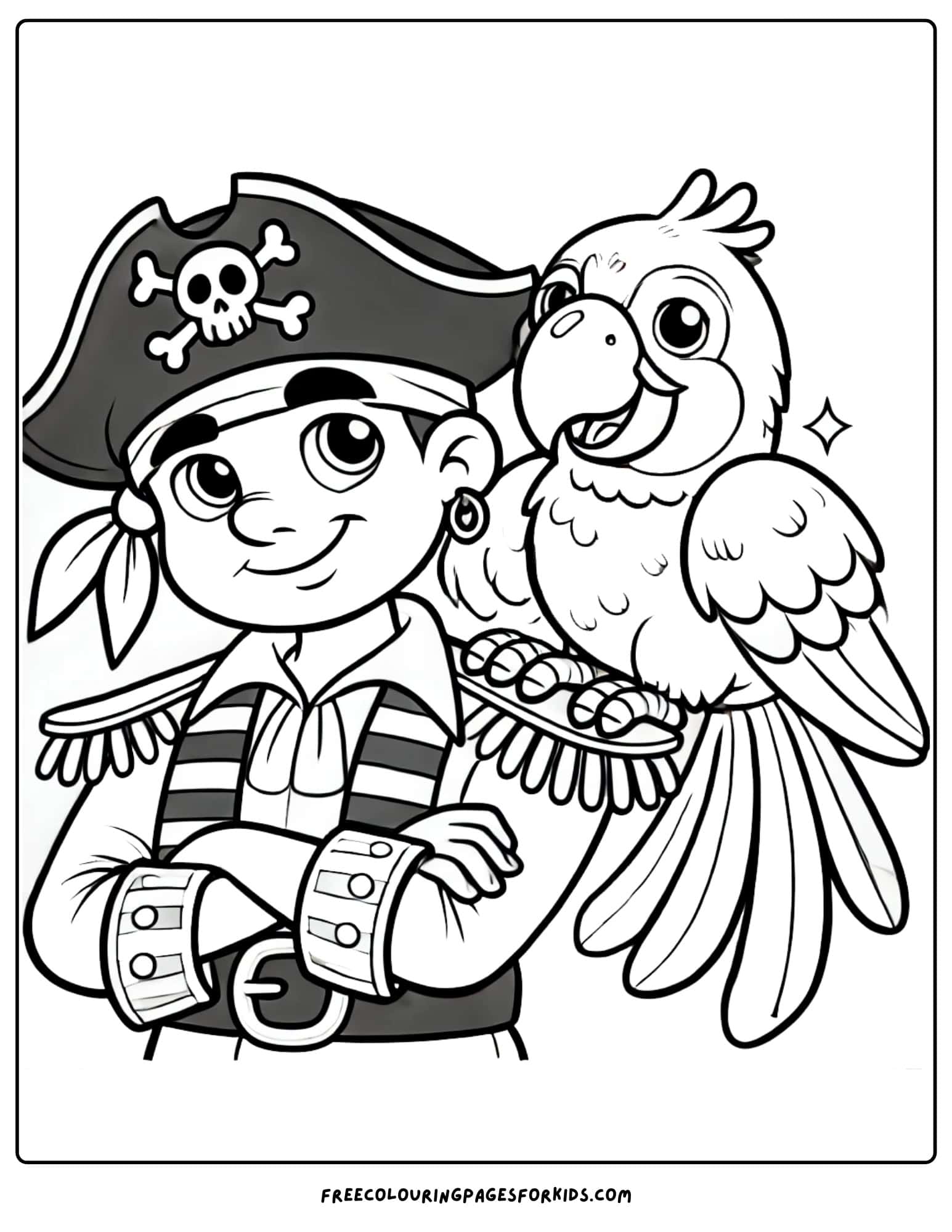 parrot sitting on a pirates shoulder coloring page