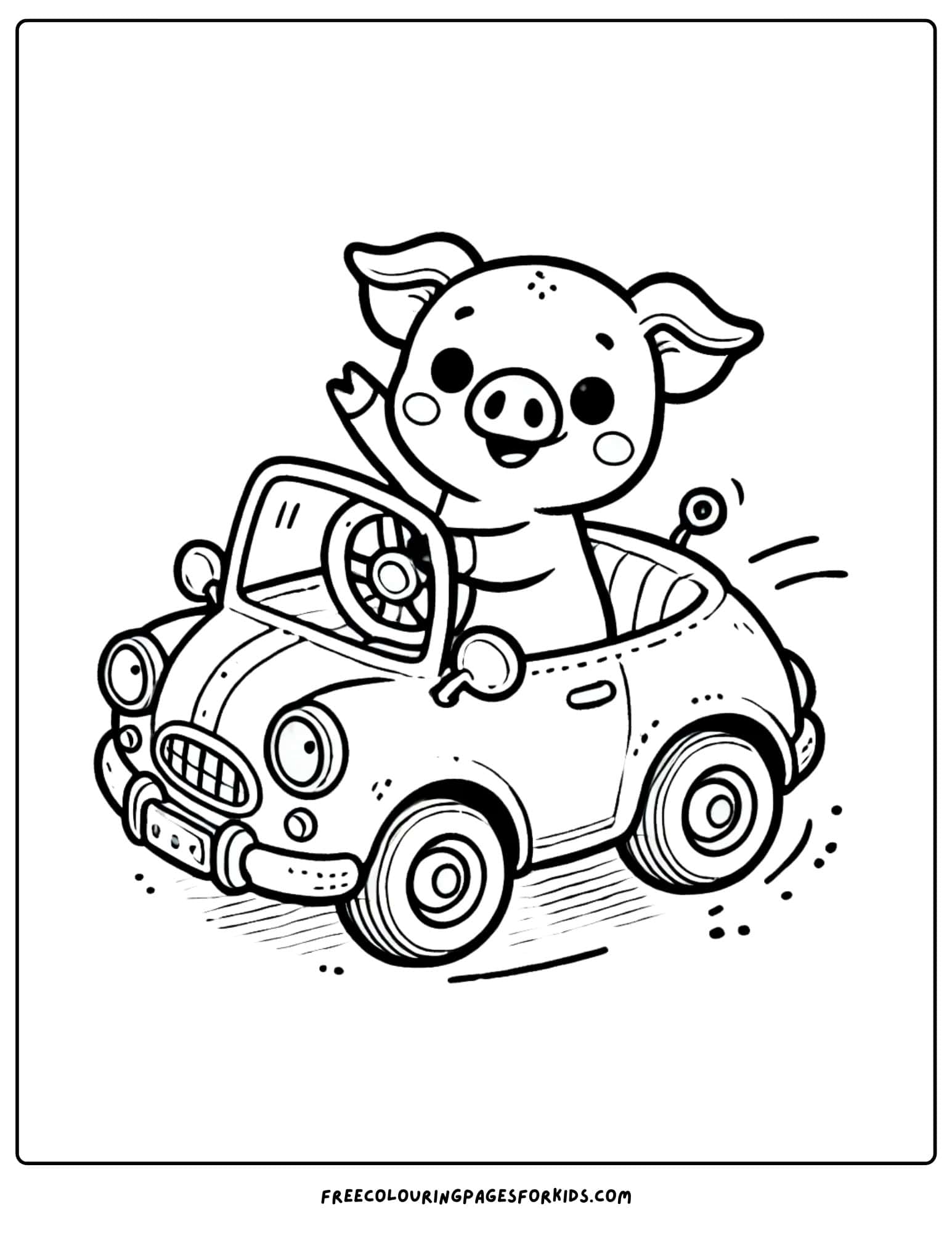 pig driving a car coloring page