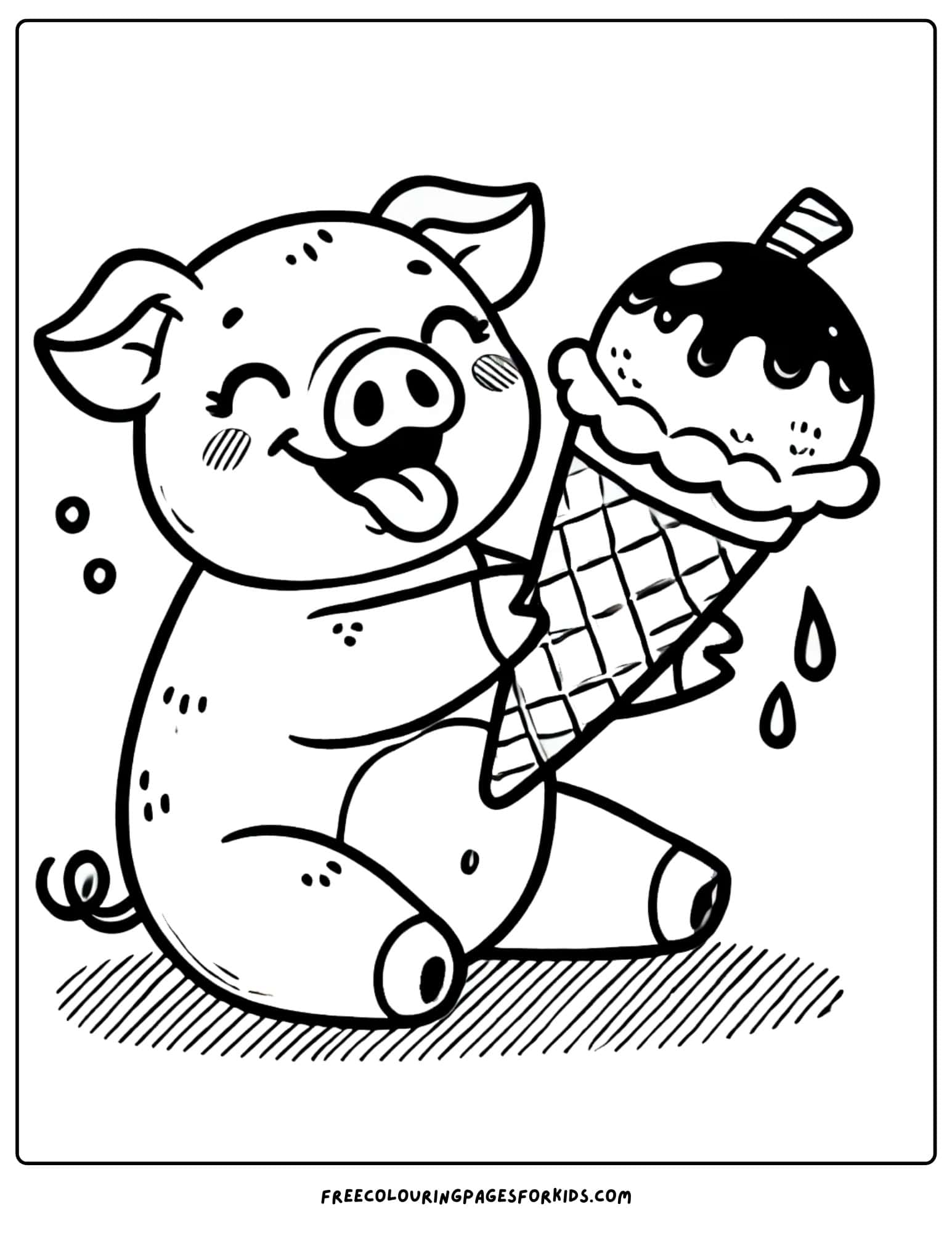 pig eating a giant ice cream cone coloring page