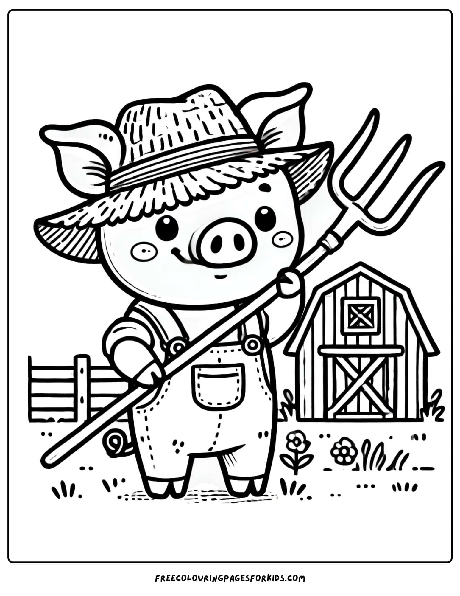 pig working as a farmer coloring page