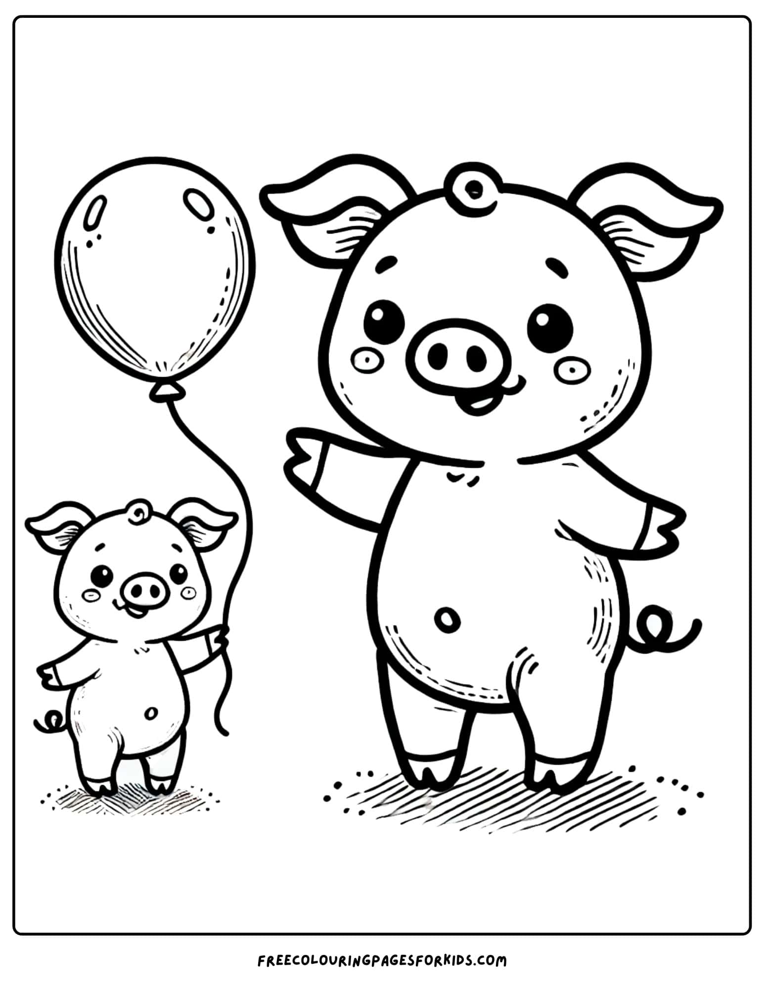 pig holding a balloon coloring page