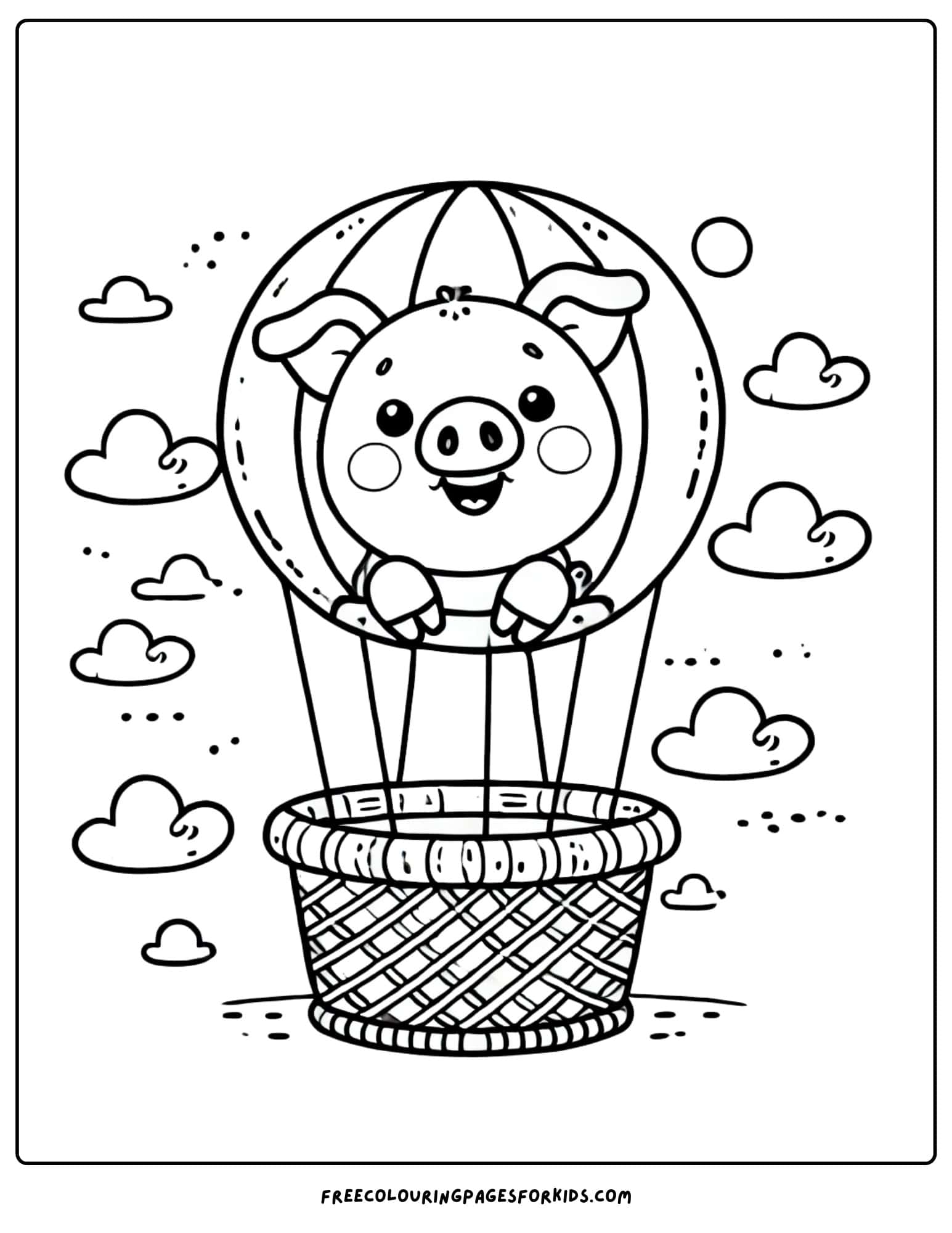 pig in a hot air balloon coloring page