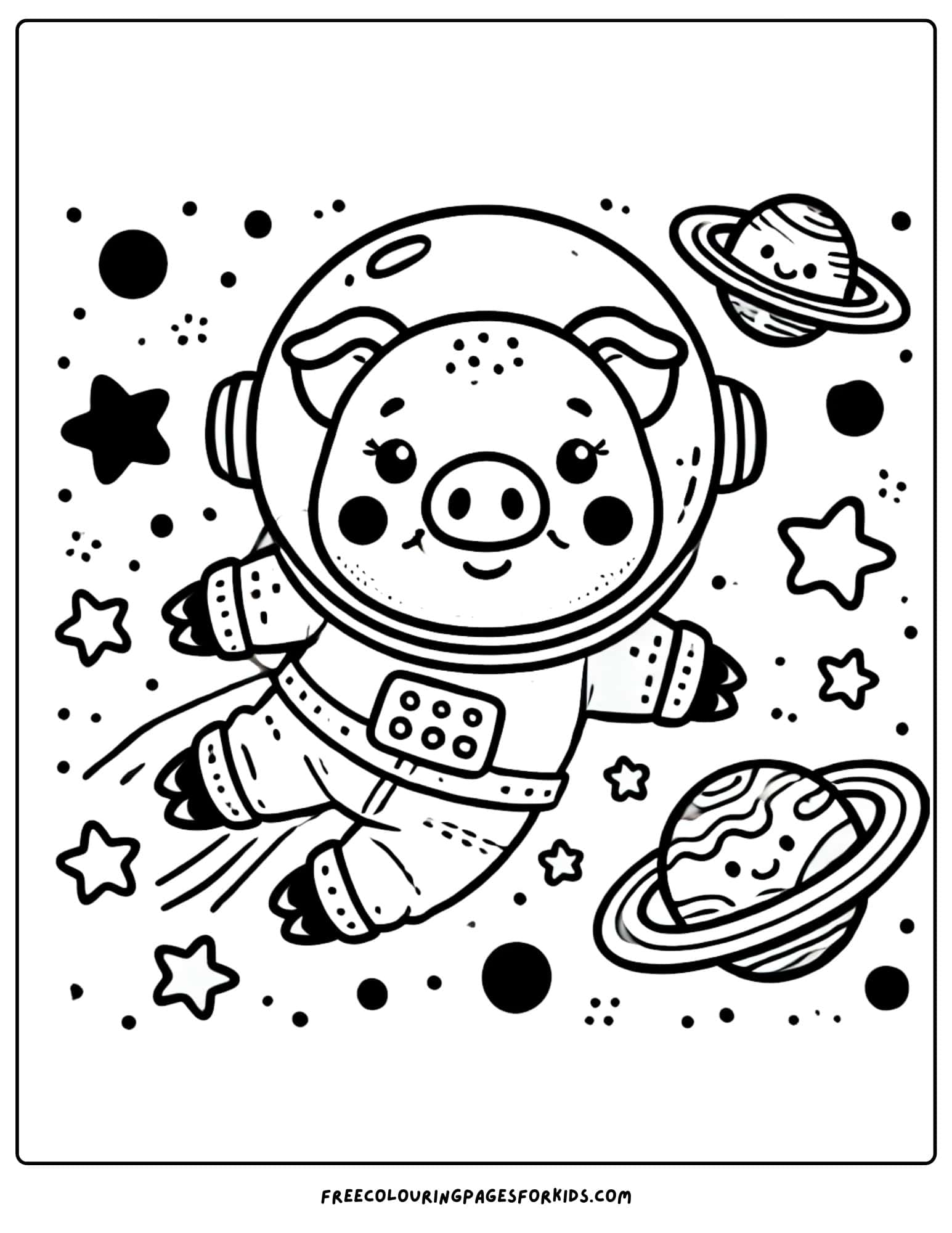 pig wearing a spacesuit in space coloring page