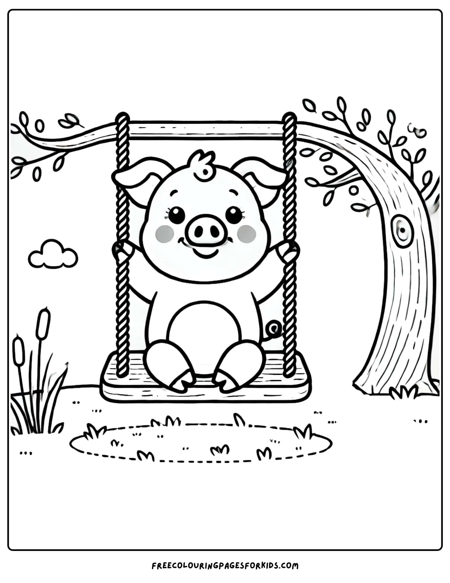 pig swinging on a swing coloring page