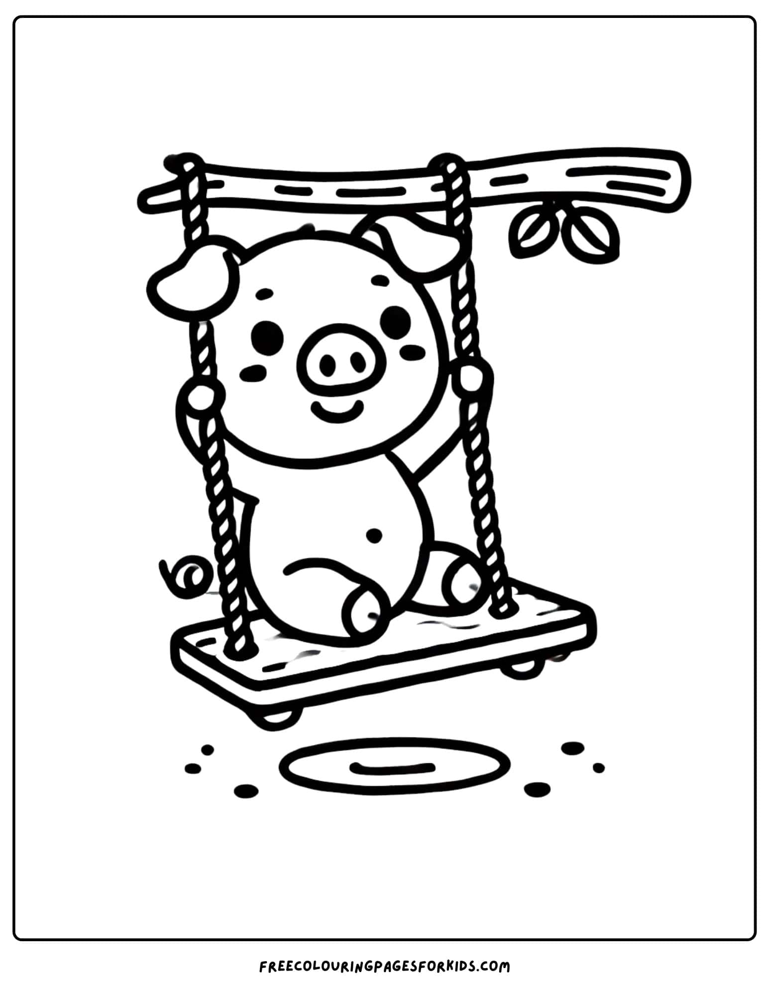 pig on a tree swing coloring page