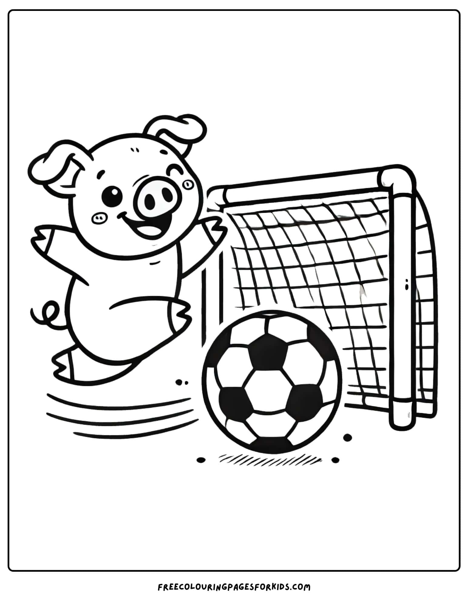 pig kicking a goal in soccer coloring page