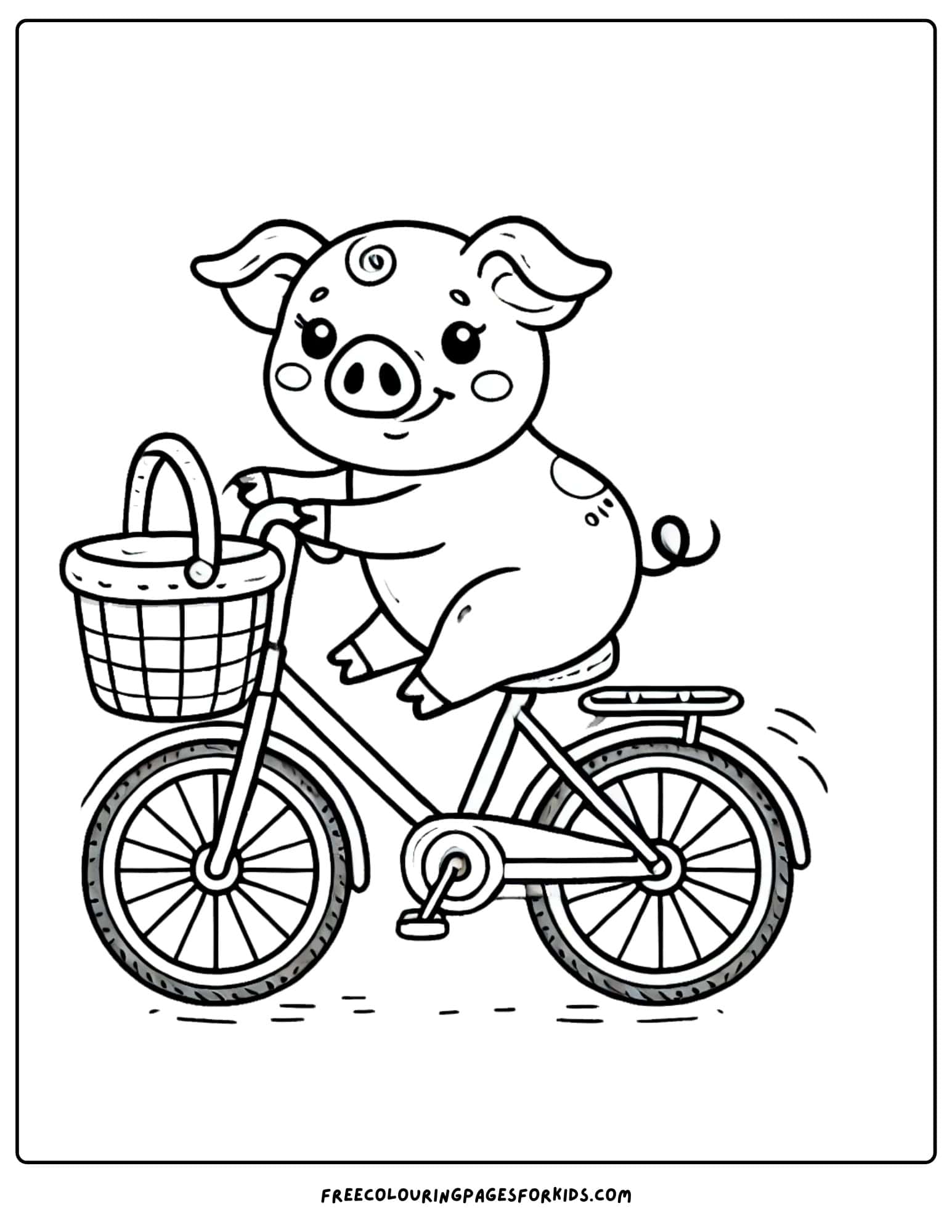 pig riding a bike coloring page