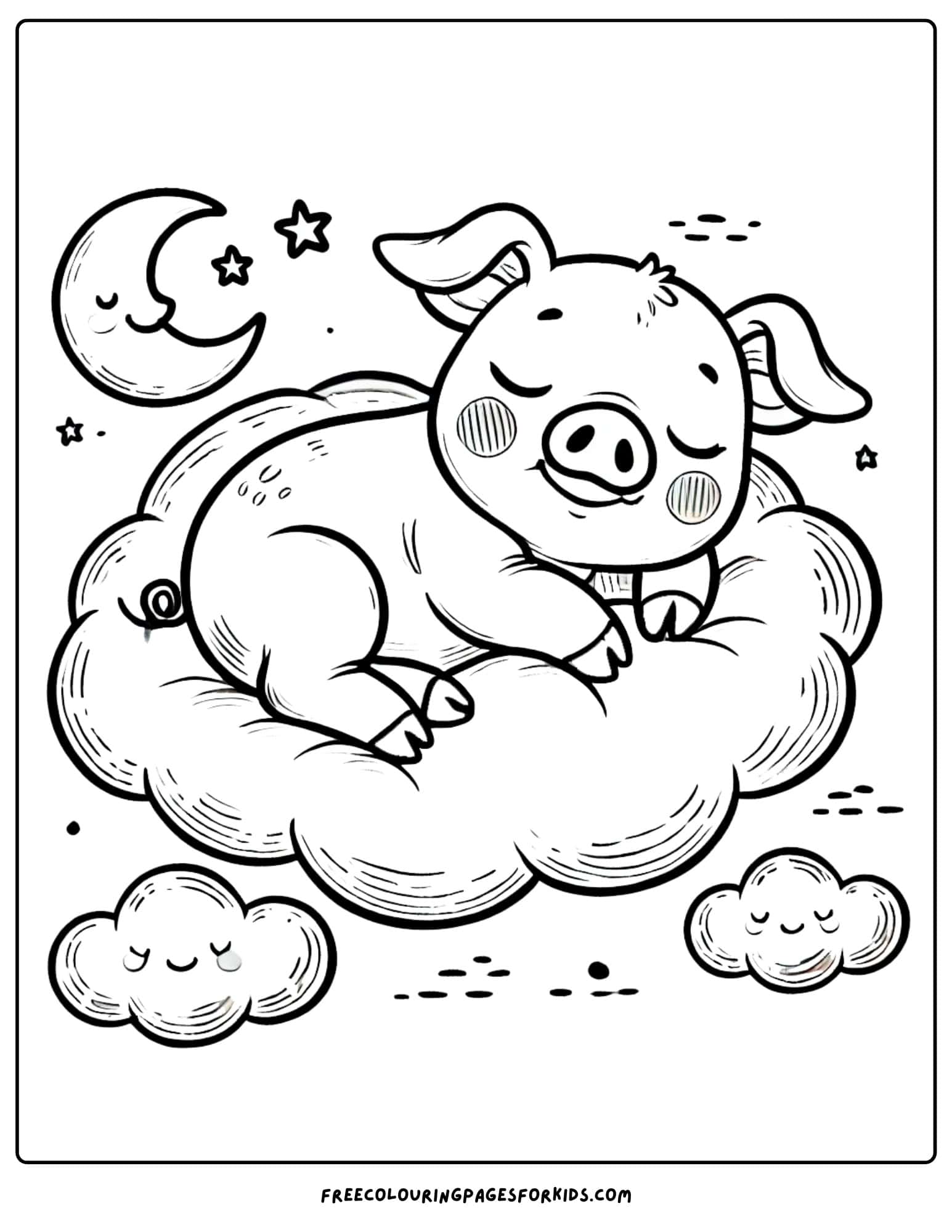 pig sleeping on a cloud coloring page