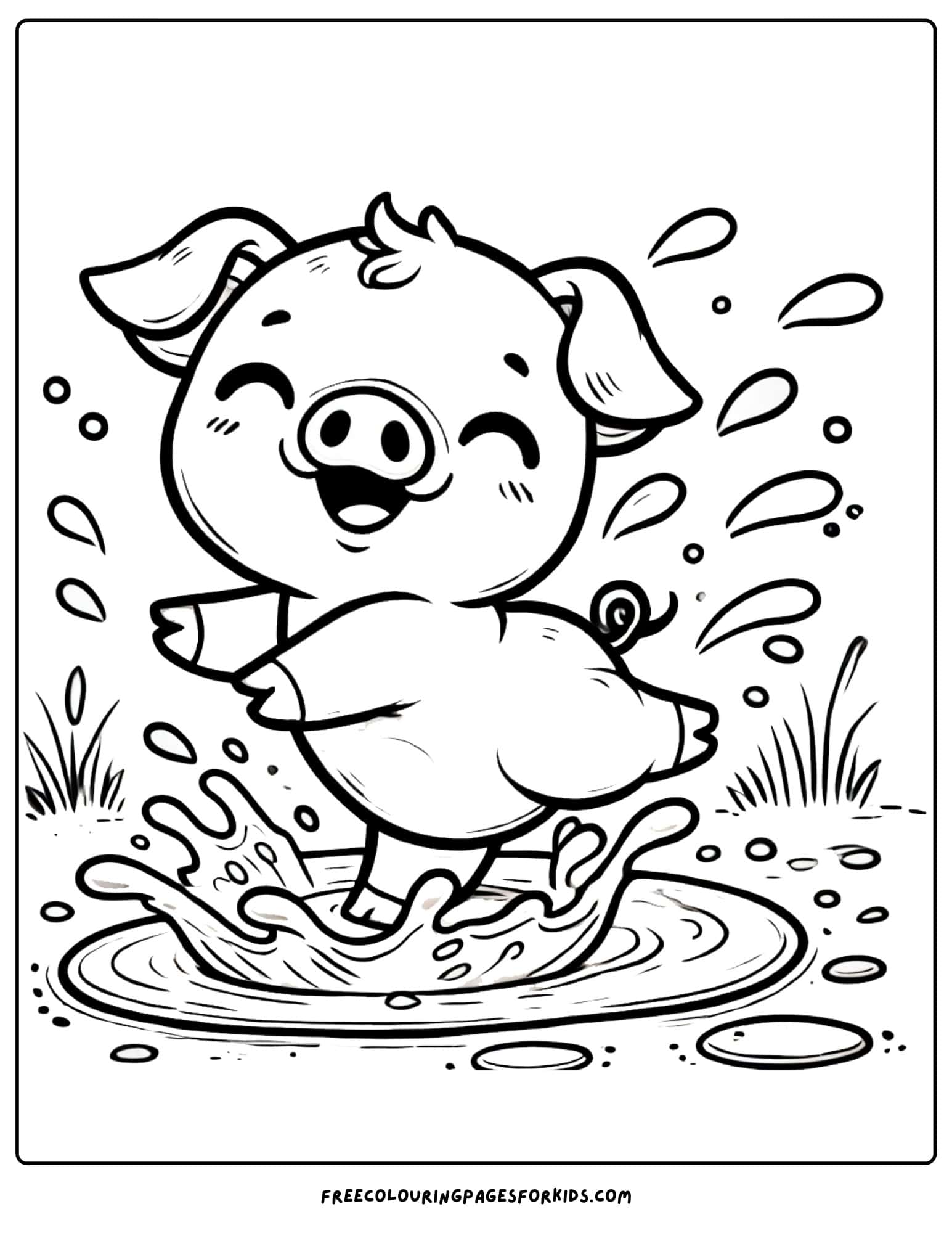 pig splashing in a mud puddle coloring page