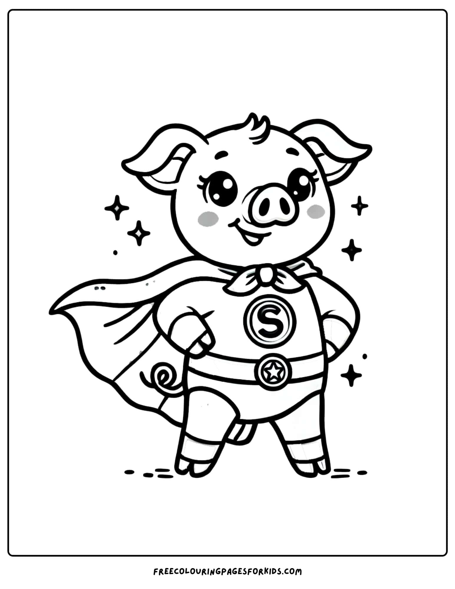 pig dressed as a superhero coloring page