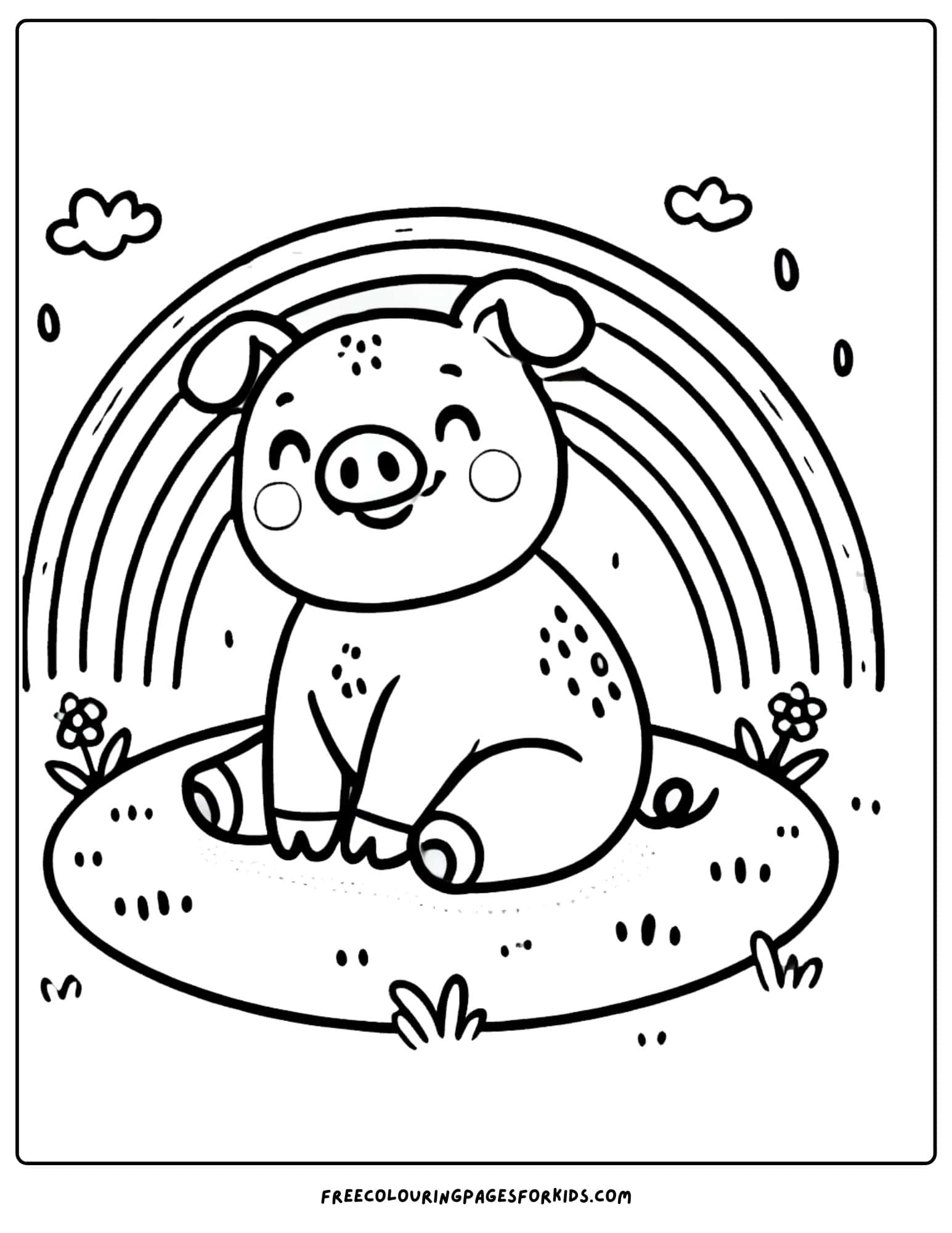 pig under a rainbow coloring page