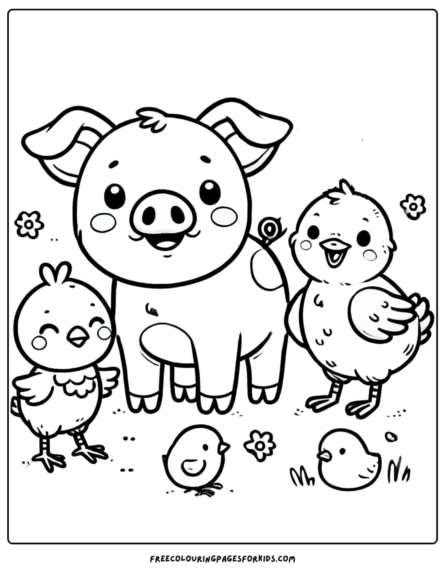 pig with some animal friends coloring page