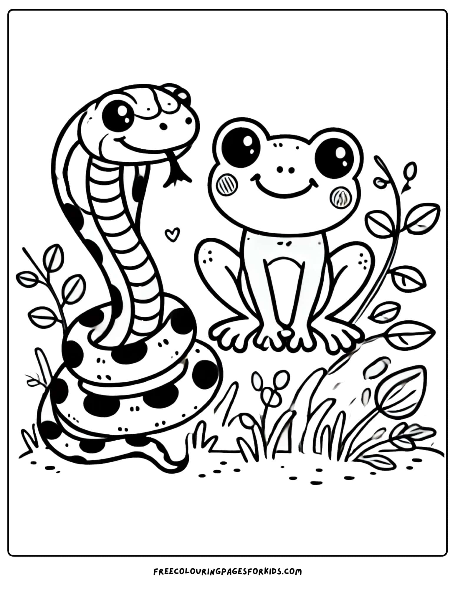 snake and a frog together coloring page