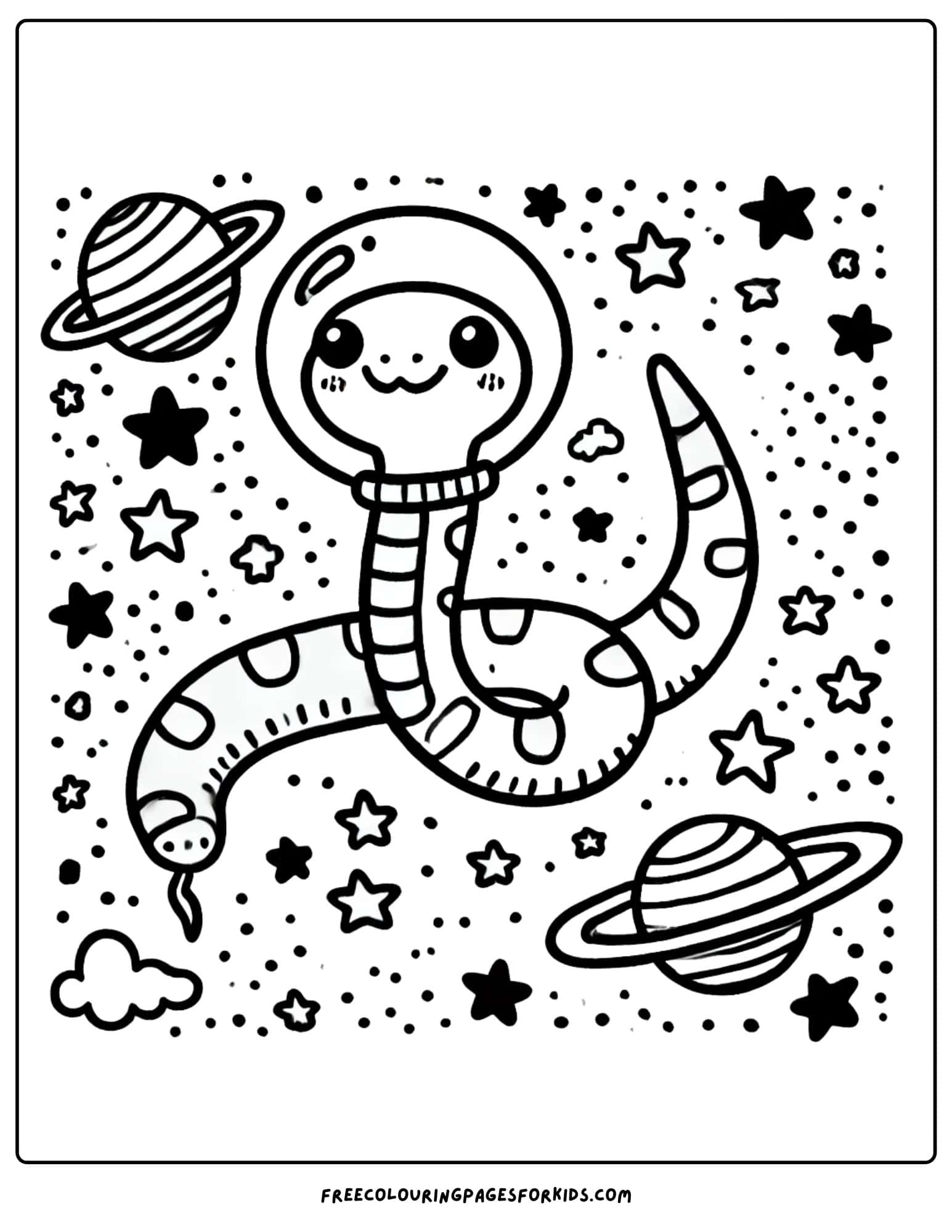 snake being an astronaut in space coloring page