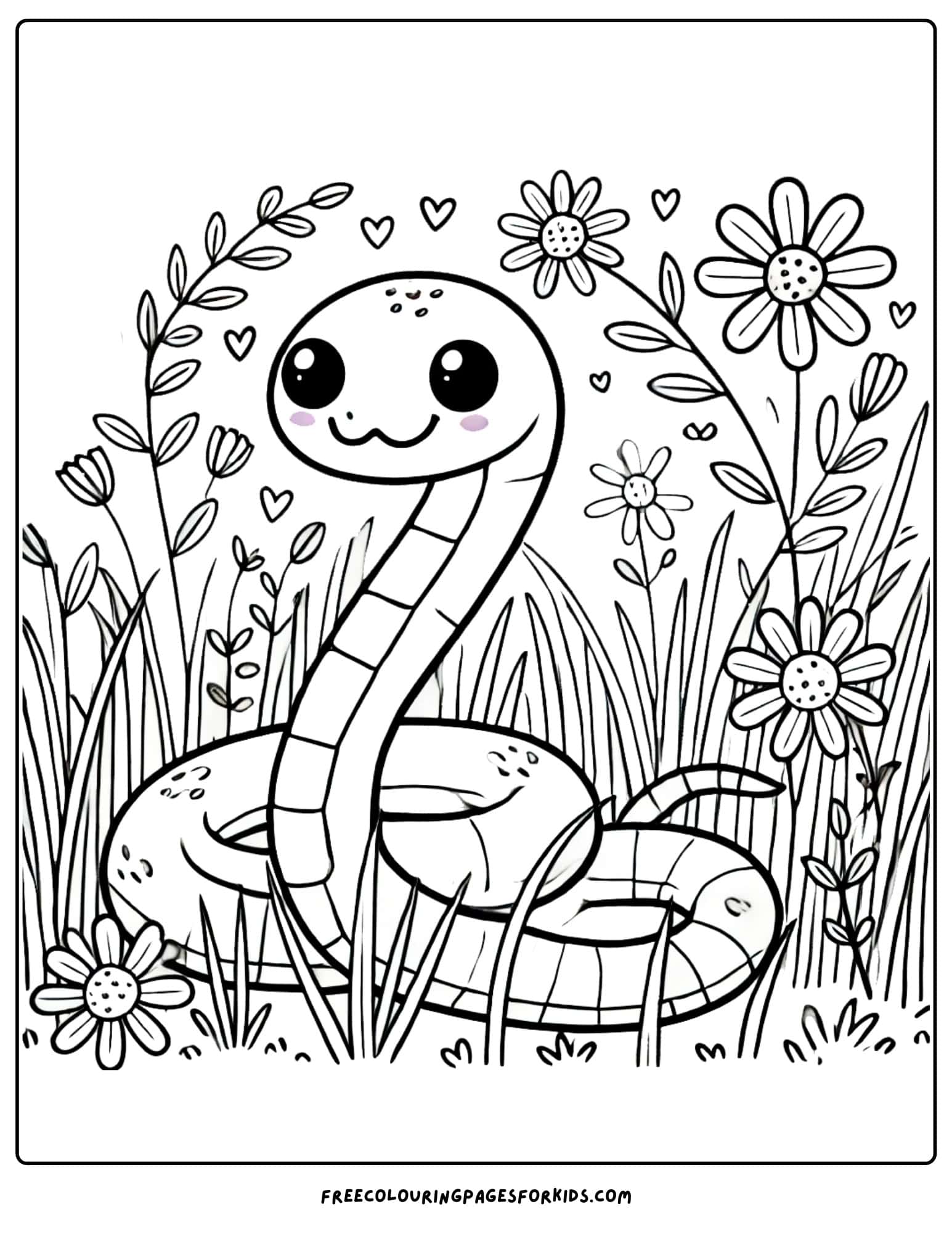 snake sitting in a grassy field coloring page