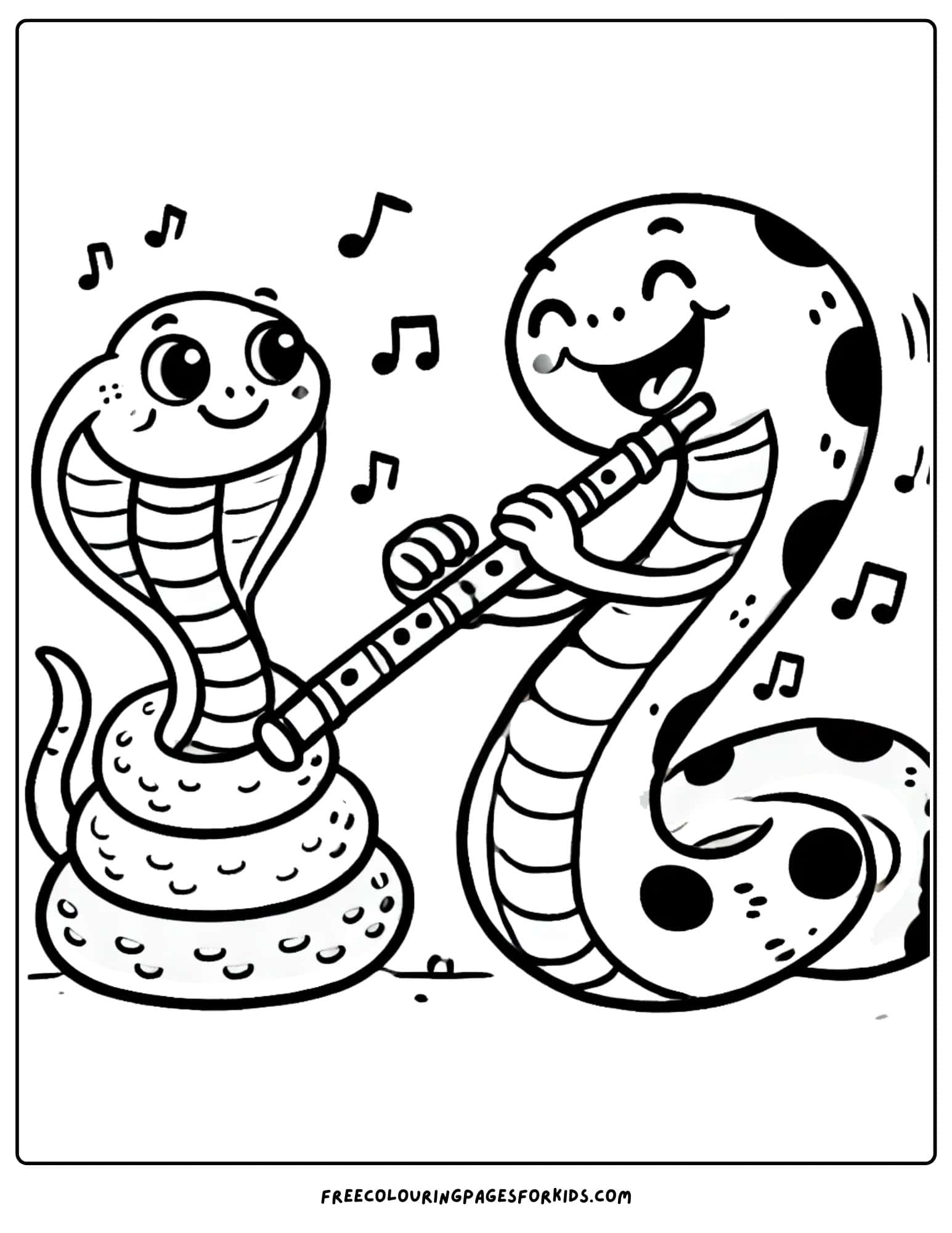 snake playing the flute for another snake coloring page