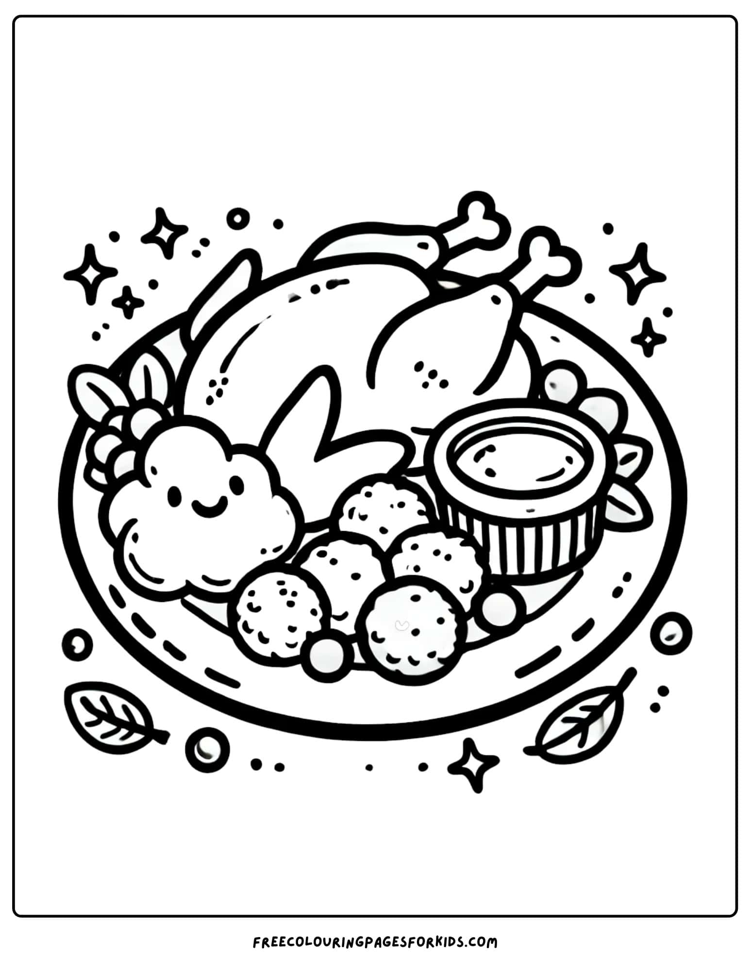 thanksgiving dinner plate of food coloring page