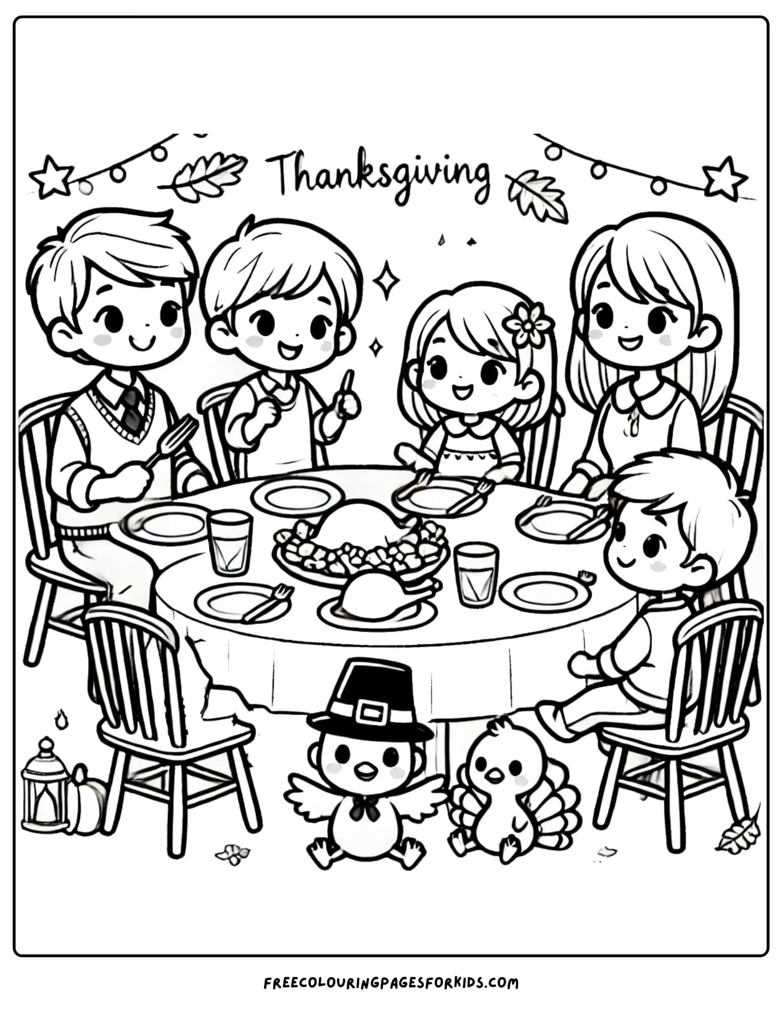 thanksgiving family dinner sitting at the table together coloring page