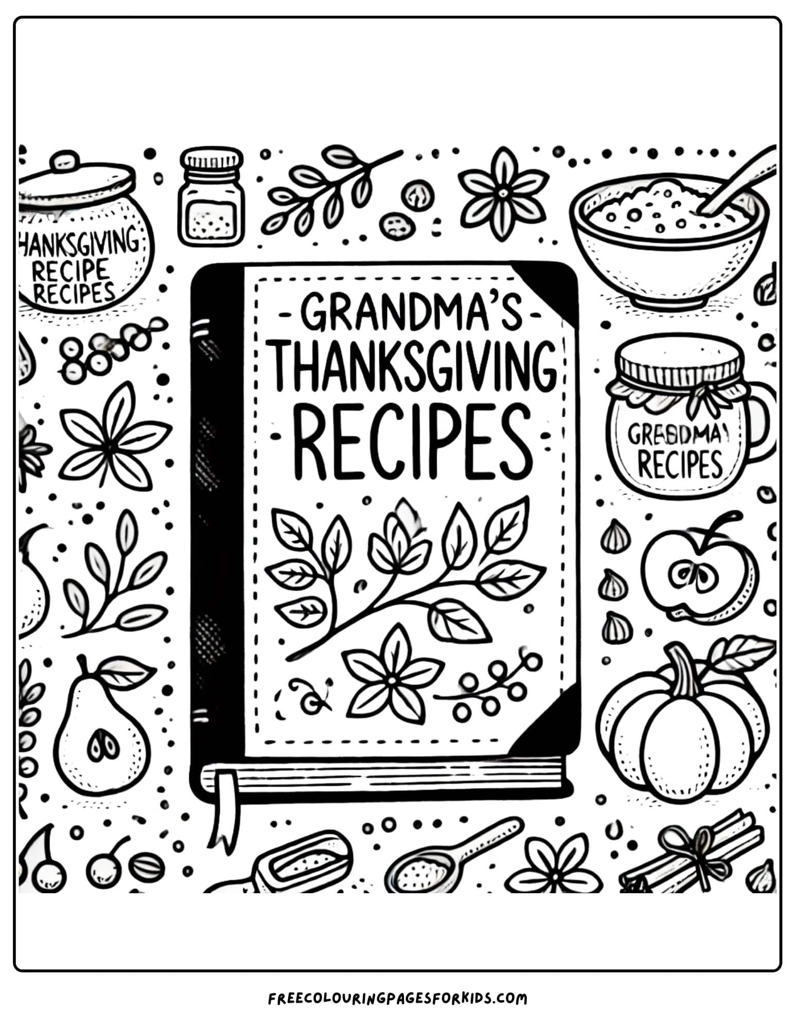 thanksgiving grandma's recipe book coloring page