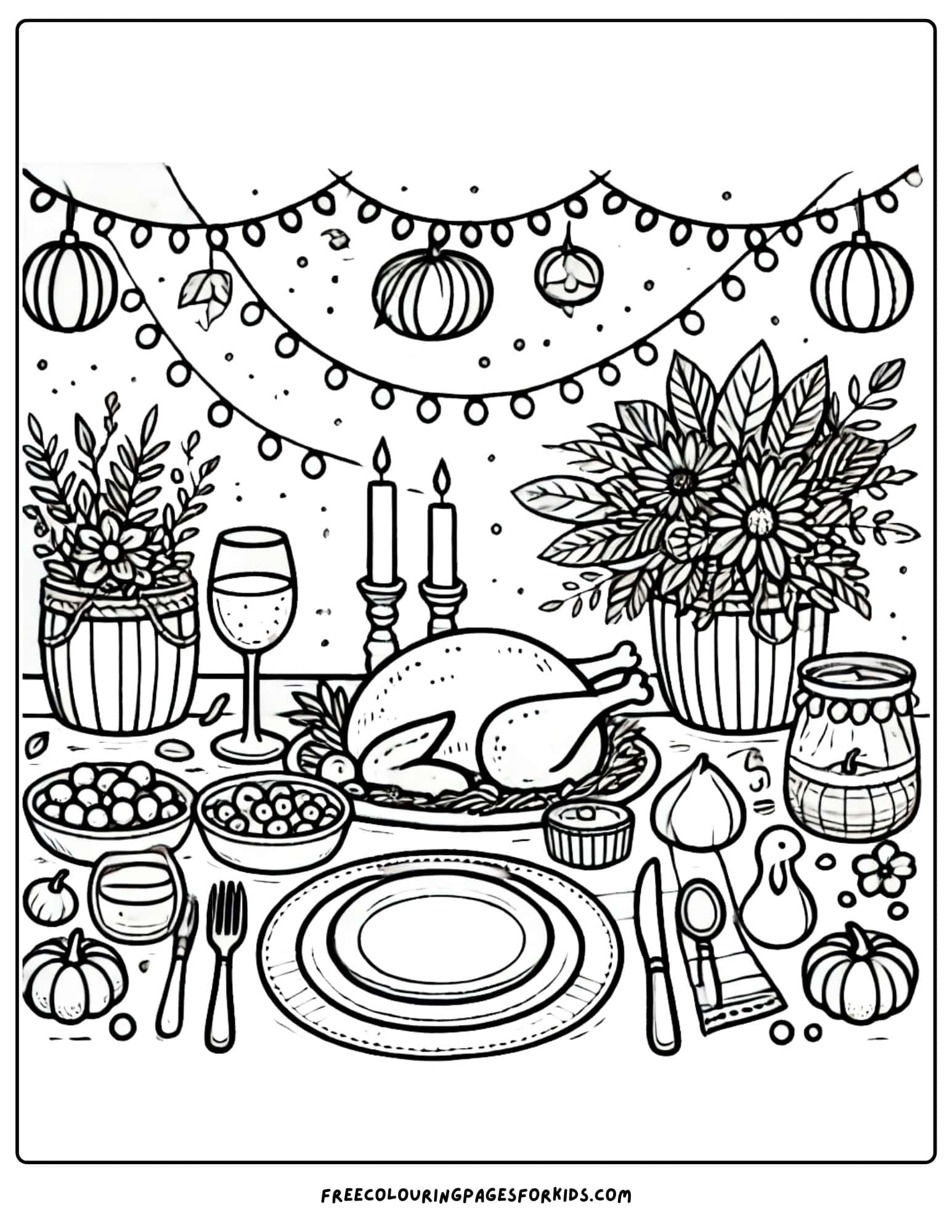 thanksgiving table set with ready to eat coloring page