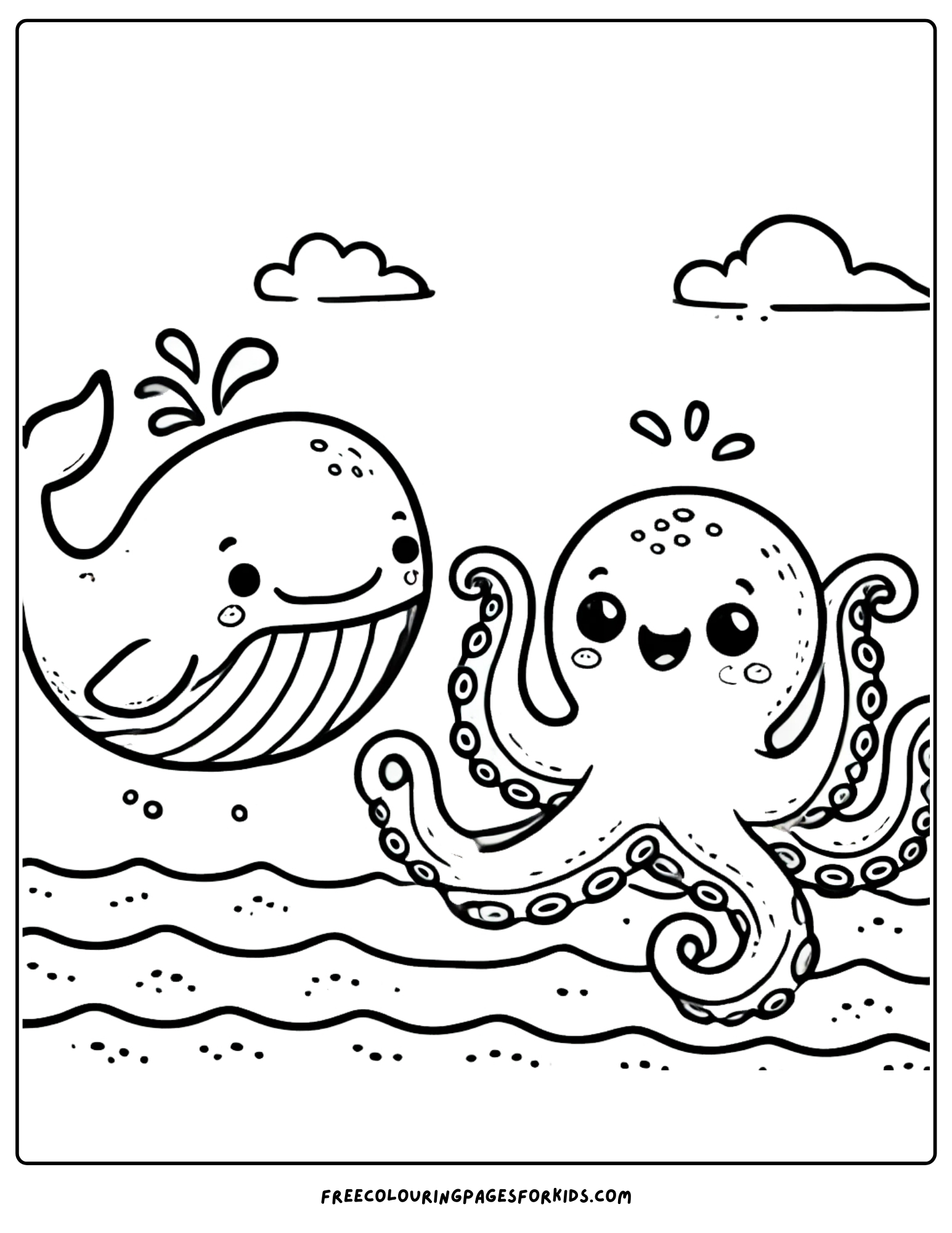 whale and an octopus coloring page