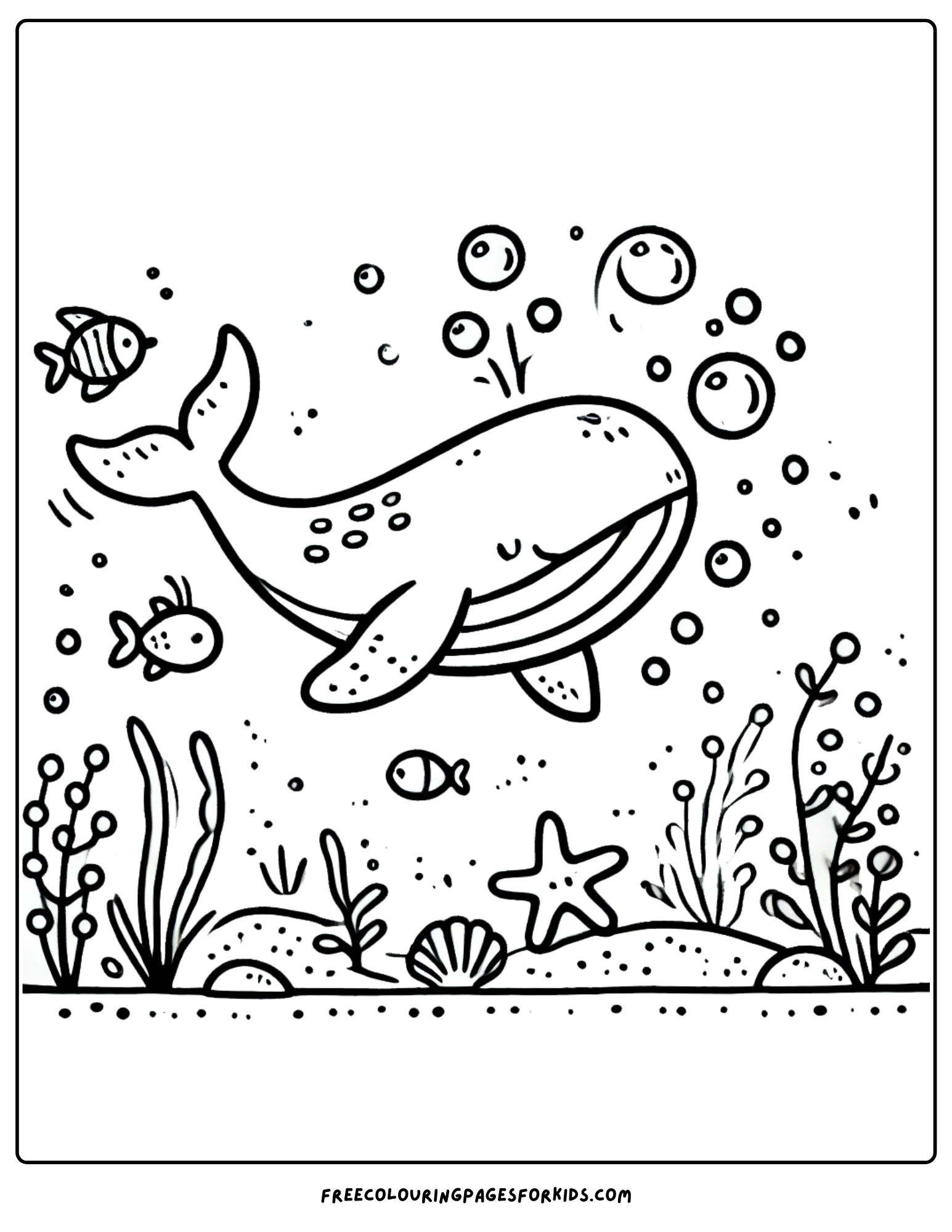 whale blowing bubbles under water coloring page