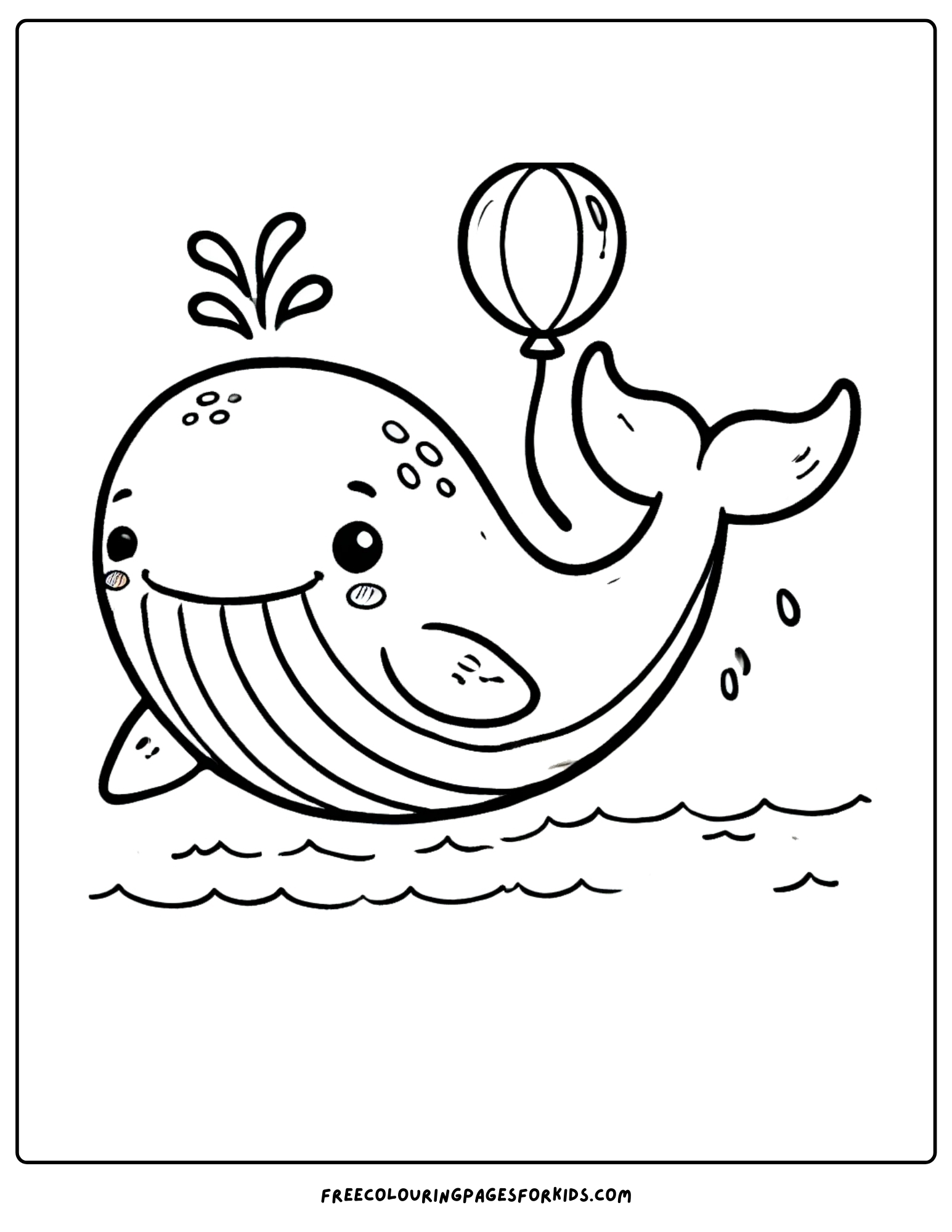 whale holding a balloon coloring page