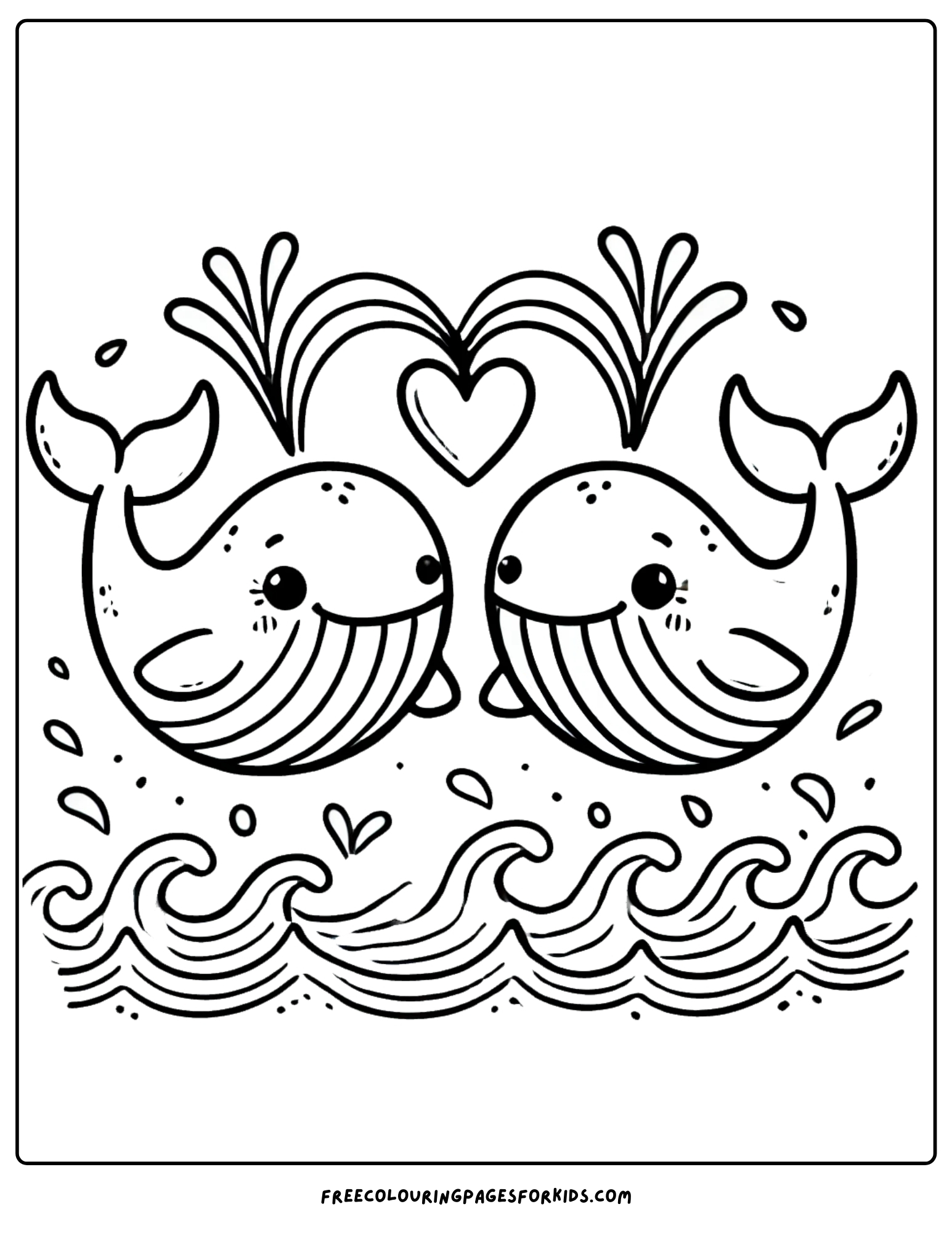 whales making a heart shape coloring page