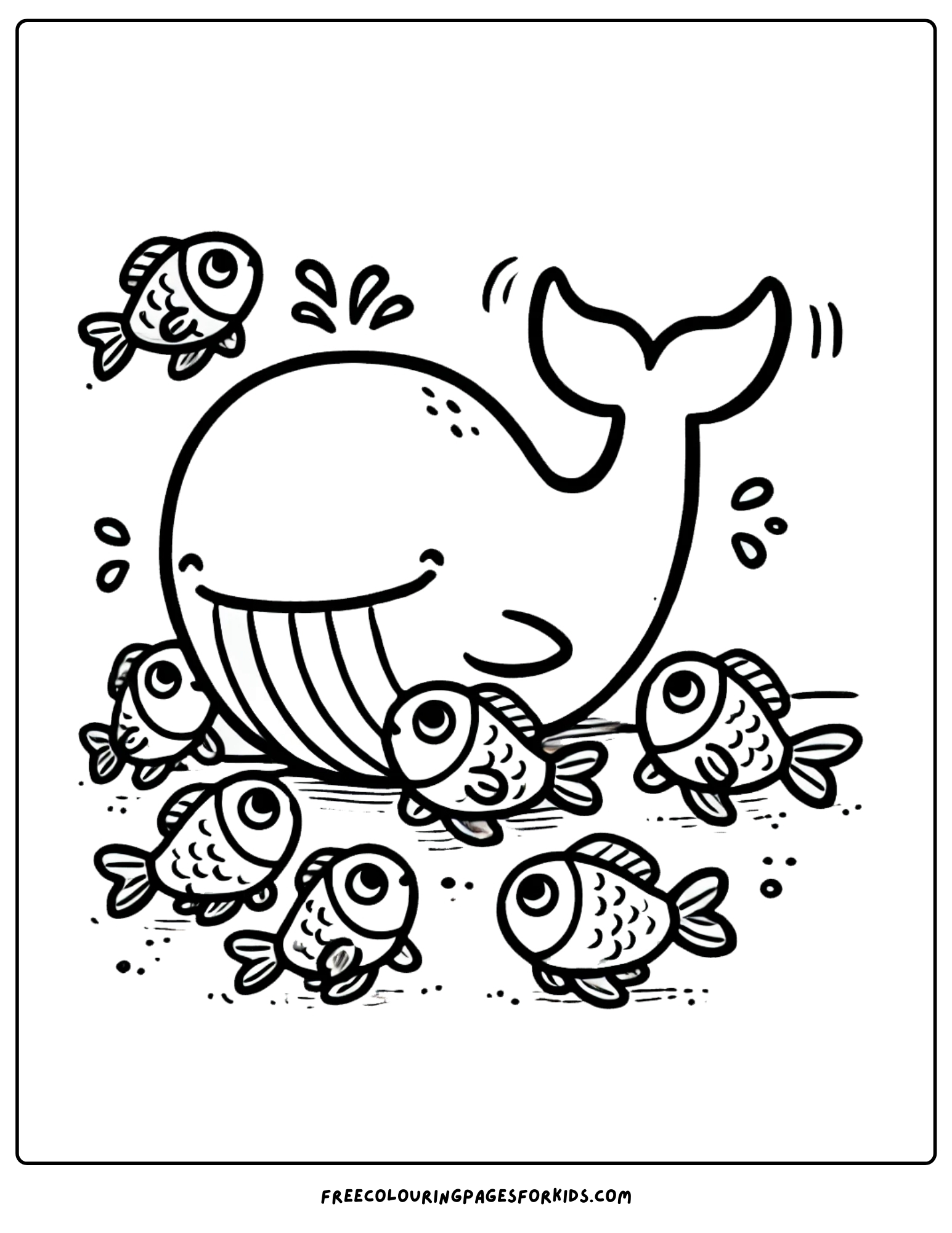 whale playing with small fish coloring page