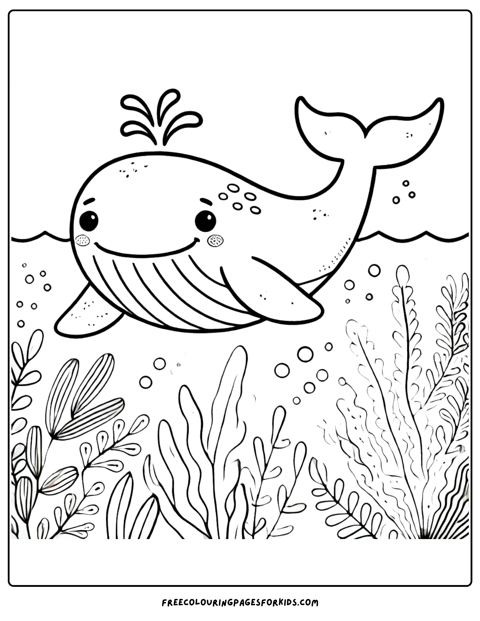 whale swimming over coral coloring page