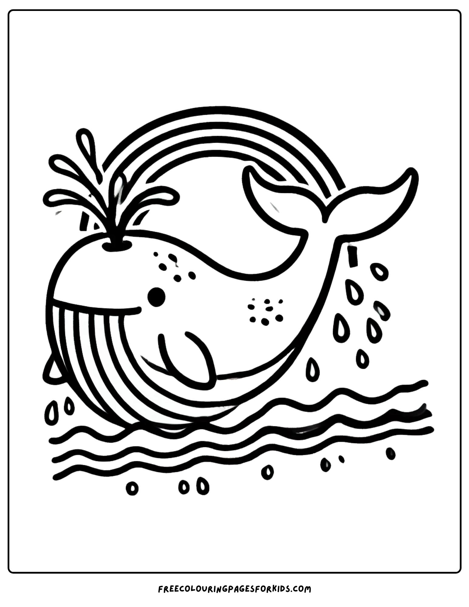 whale swimming under a rainbow coloring page