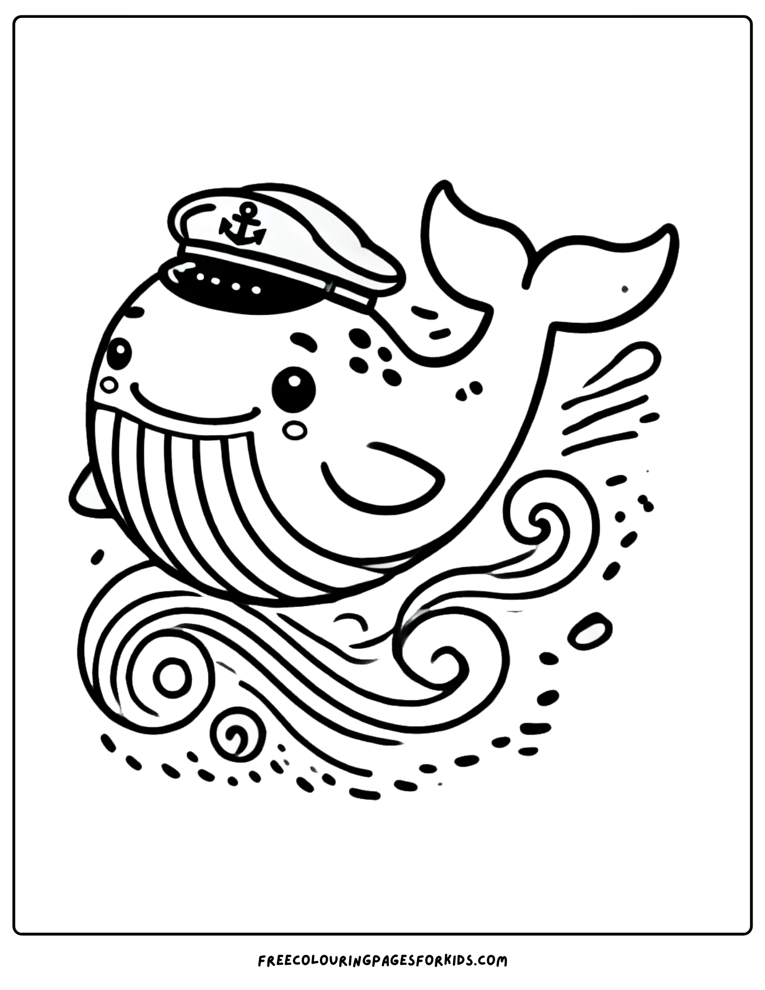 whale wearing a sailor's hat coloring page