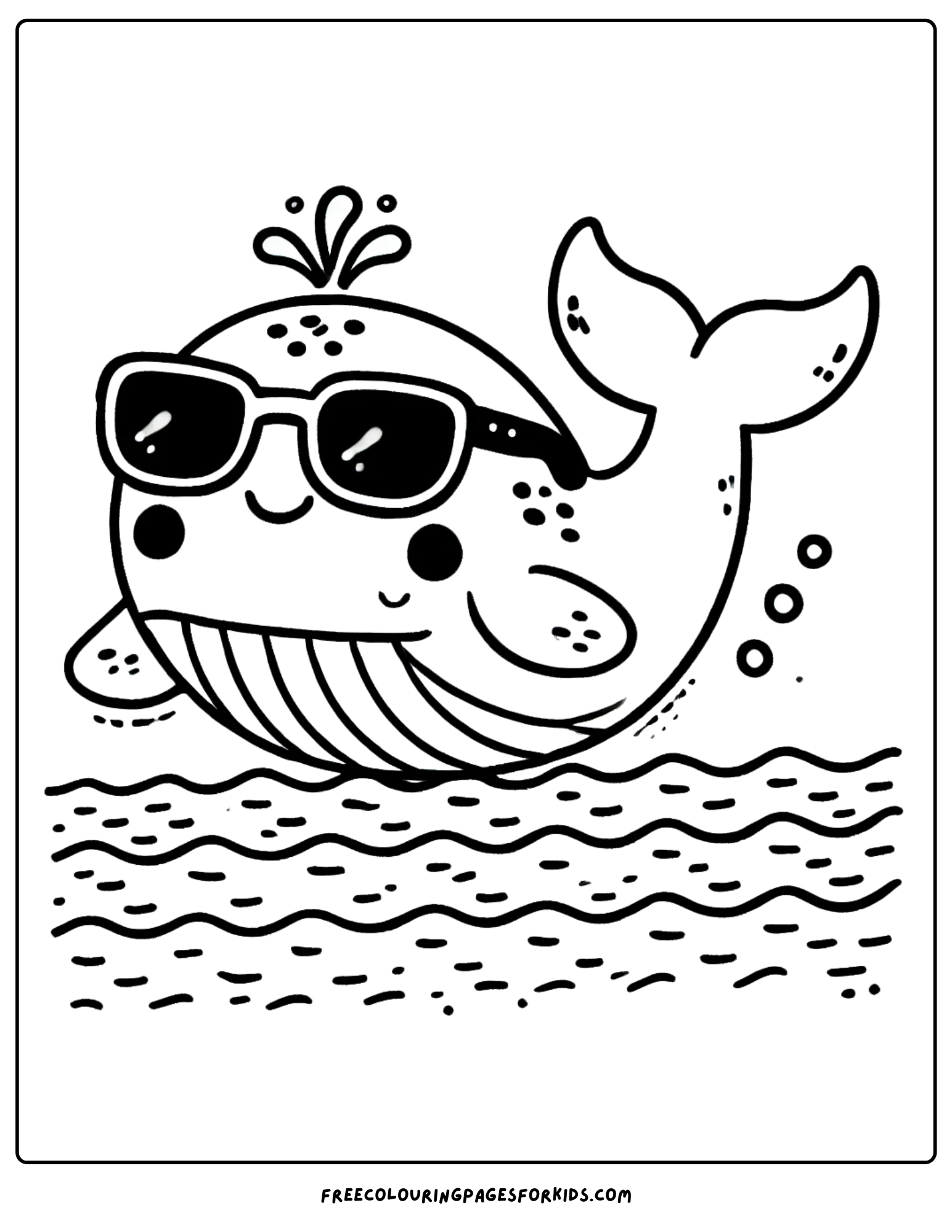 whale wearing cool sunglasses coloring page