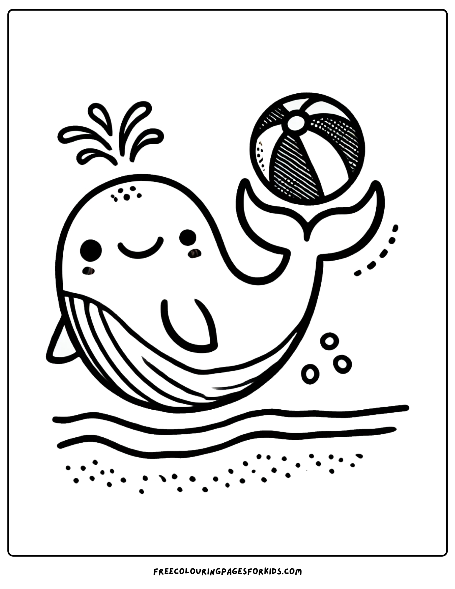 whale playing with a beach ball coloring page