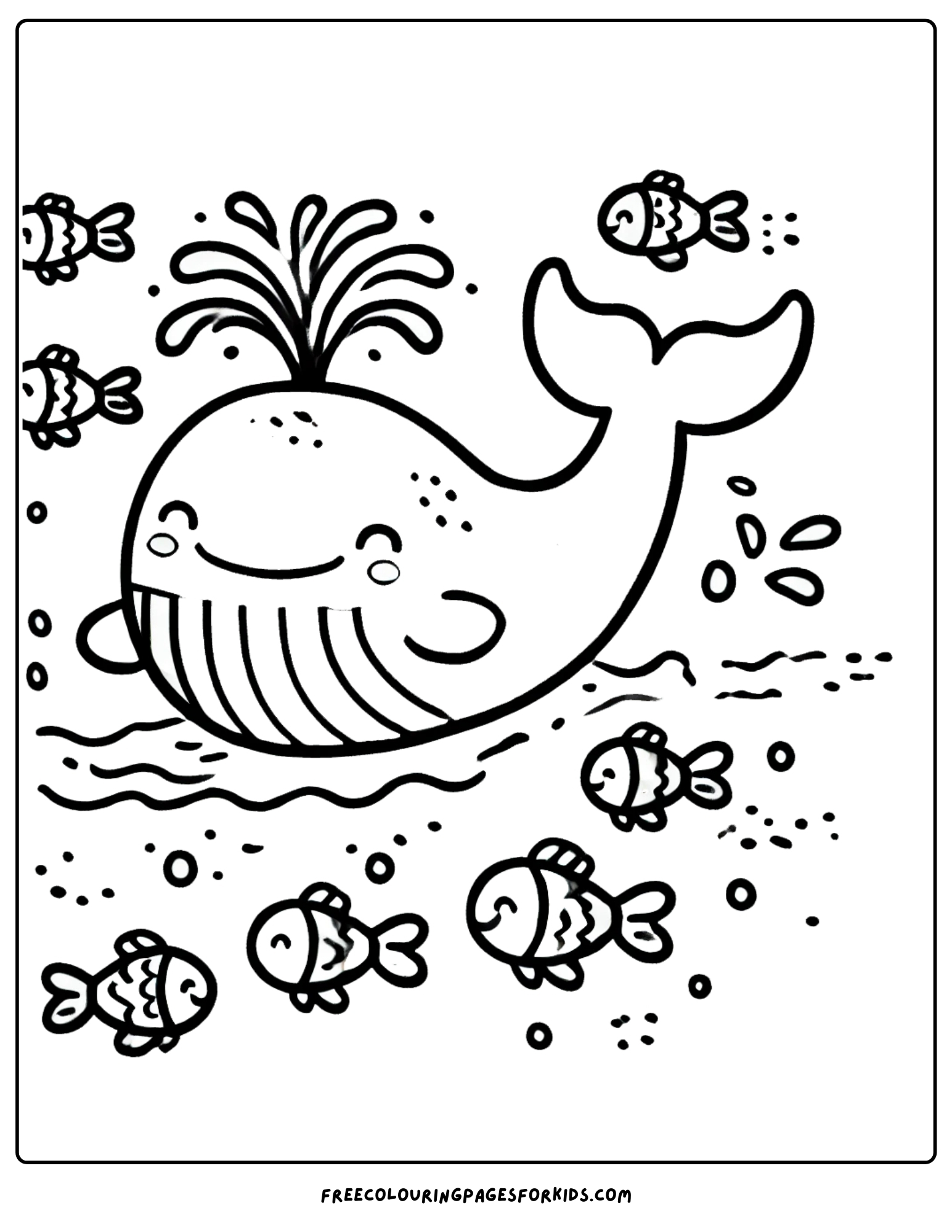 whale with little fish coloring page