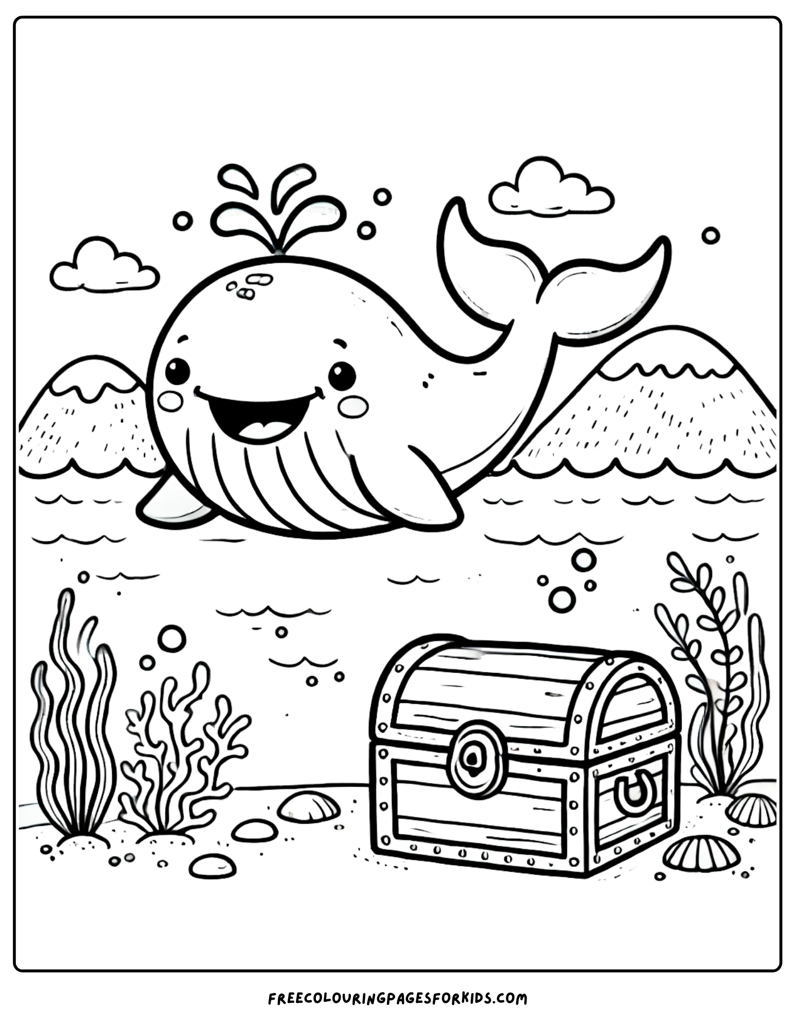 whale with a treasure chest coloring page