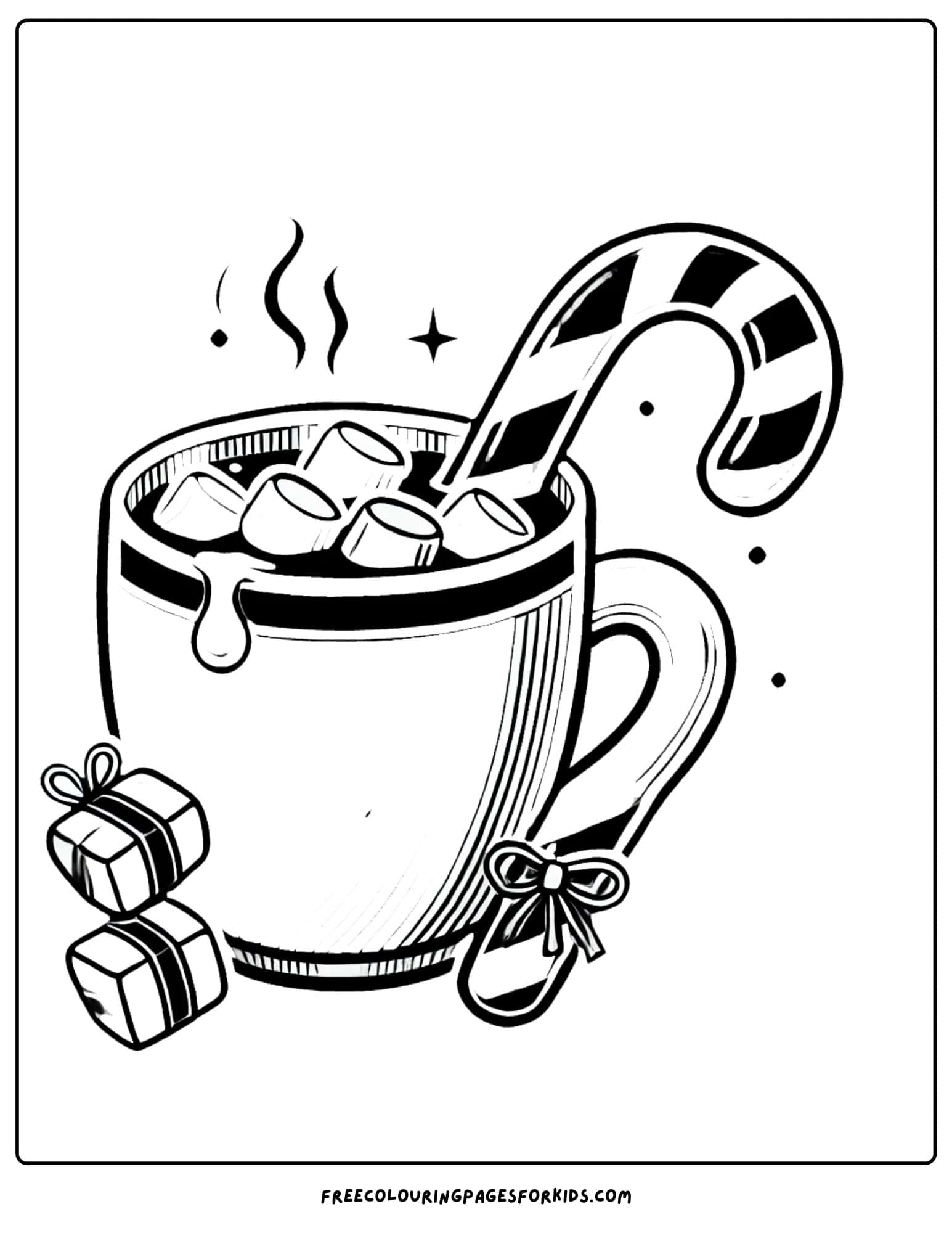 christmas hot chocolate and candy cane coloring page